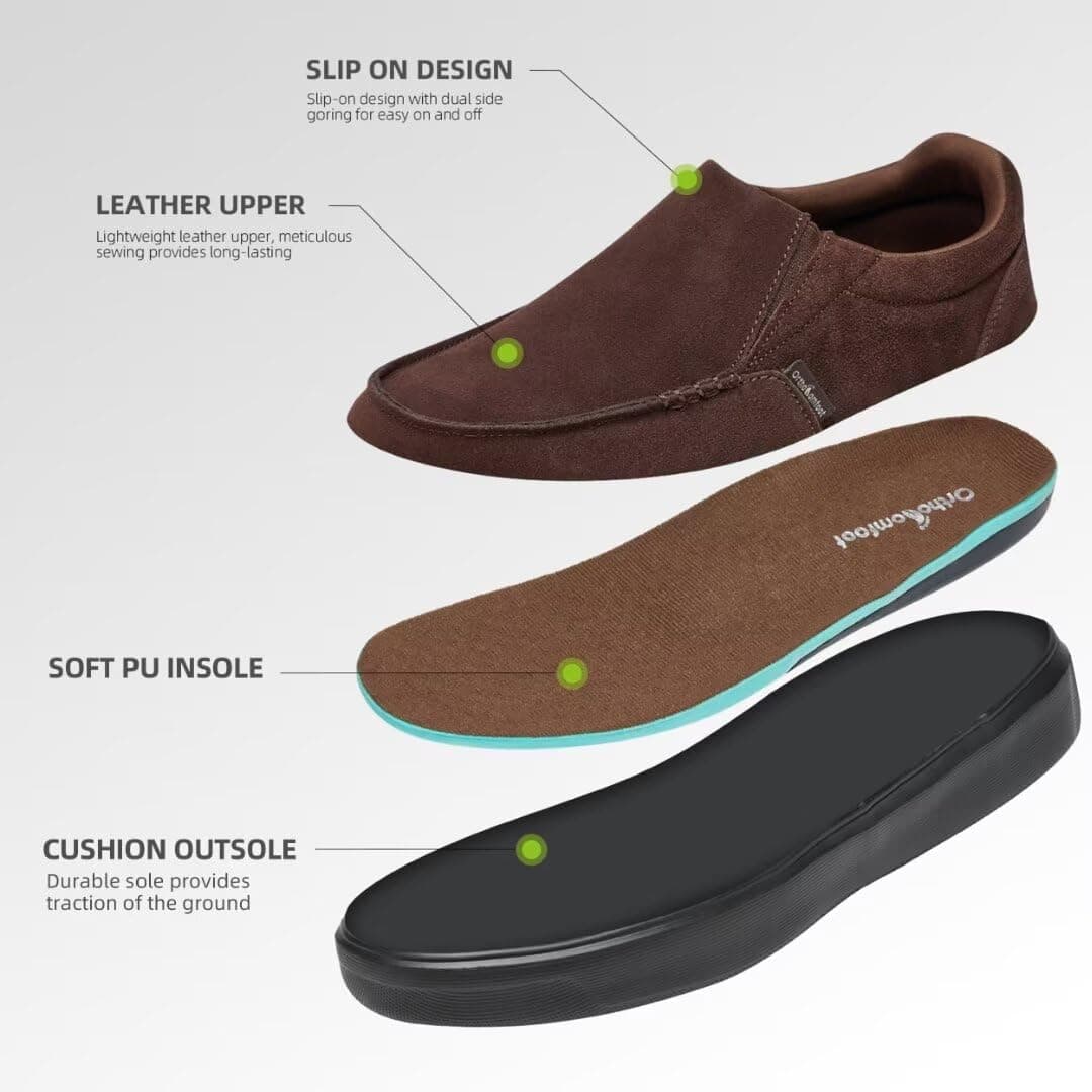 Men's Orthopedic Loafers Walking Shoes Slip On: Adult Driving Comfortable Leather Casual Shoes with Plantar Fasciitis, Light-Weight Cushion Arch Support for Lower Back Size 10