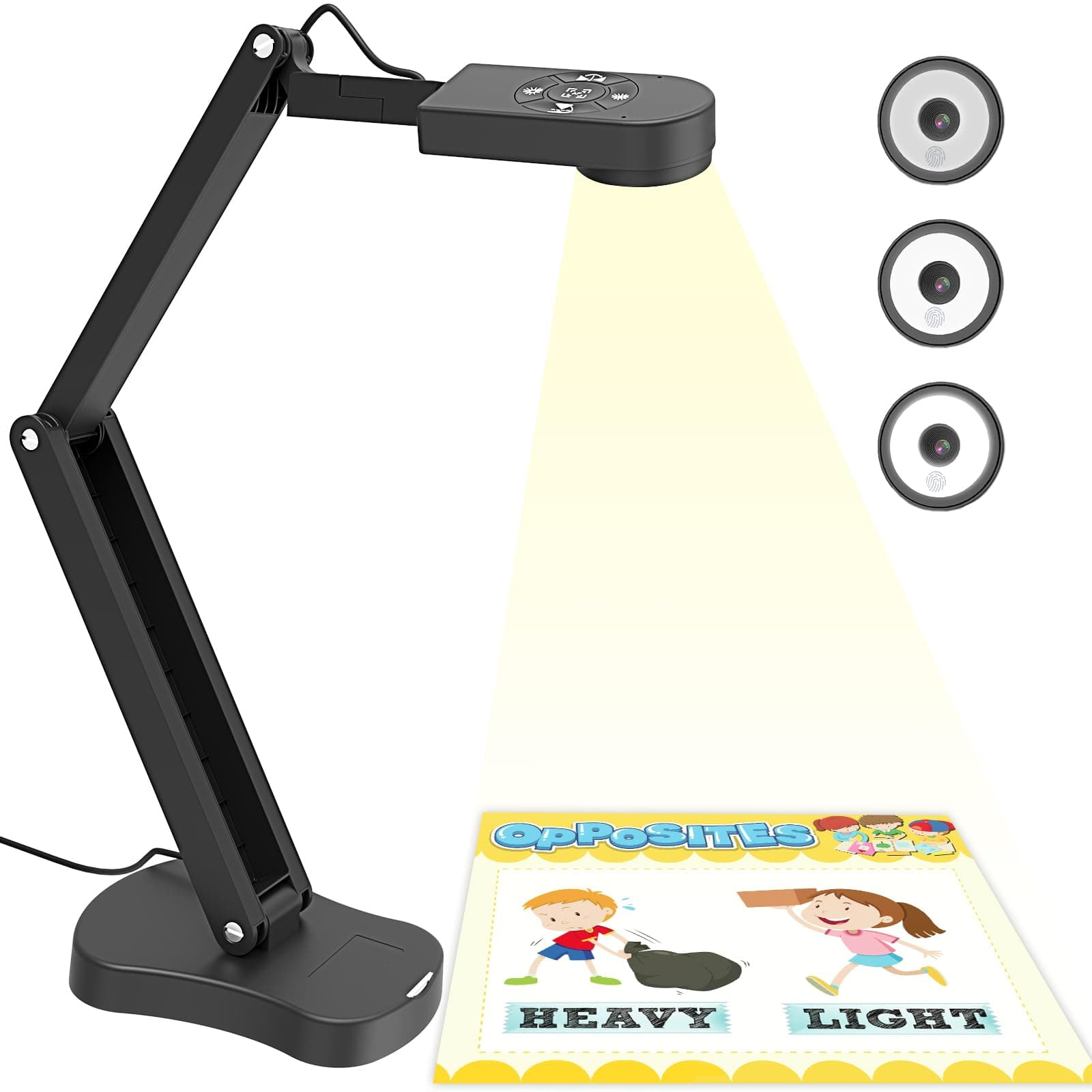 8MP USB Visualiser & Document Camera for Teacher & Classroom for A3 A4 Size with Dual Mic, 3-Level LED Light, Up & Down, Left & Right Image Inversion, for Distance Teaching & Learning, Black