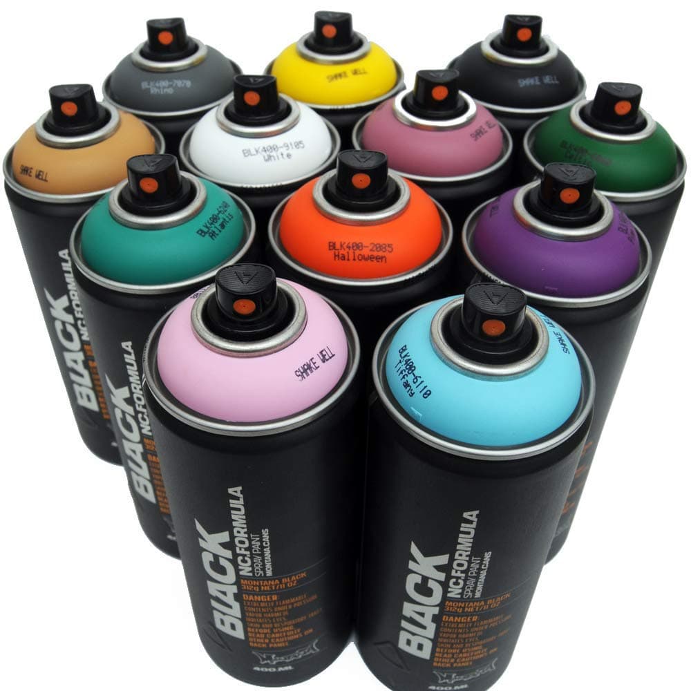 Montana BLACK 400ml Complementary Colors Set of 12 Graffiti Street Art Mural Spray Paint