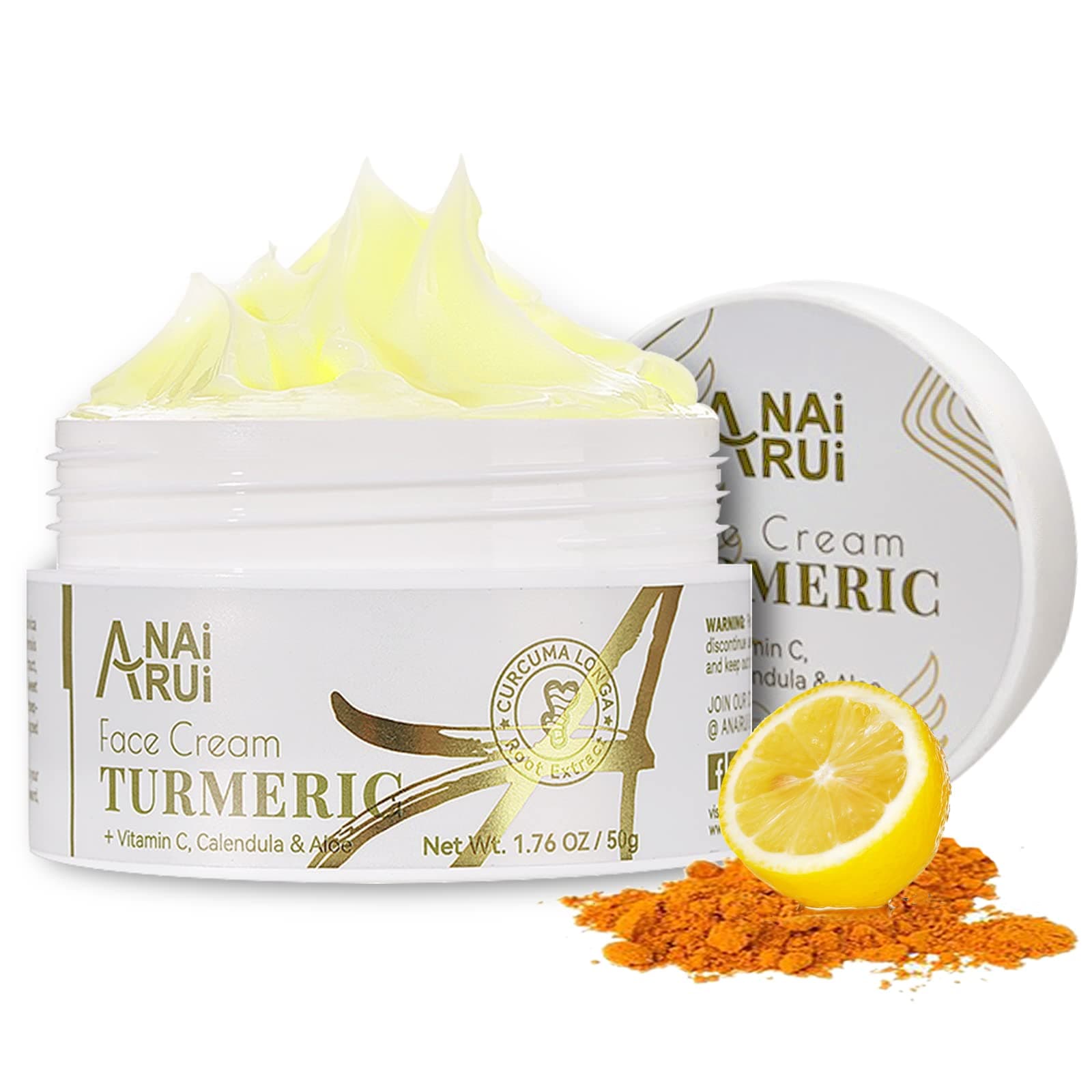 ANAI RUI Turmeric Face Cream, Vitamin C Cream for Face & Body, Turmeric Facial Moisturizer for Dark Spots, Wrinkles, Moisturizing, Skin Repairing Turmeric Cream for Dry Skin 1.76 OZ