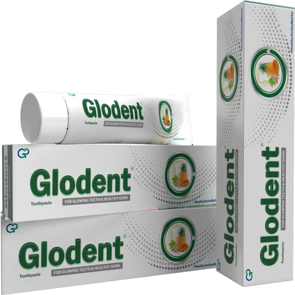 Glodent Teeth Whitening and Stain Removal Toothpaste 70 g per Pack of 3 Natural Extract Toothpaste with Xylitol, Neem, Meswak, Pineapple and Papaya