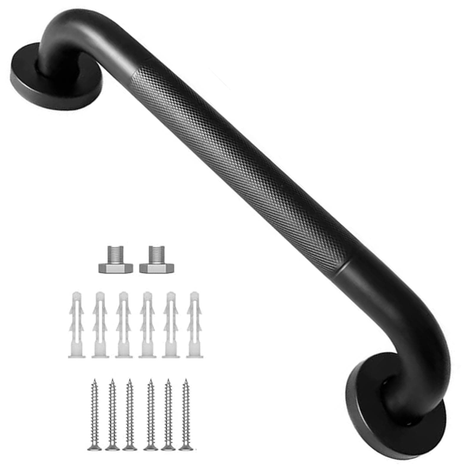 Bath Grab Rails Staircase Handrails with Anti-Slip Grip 30CM Black Coated Handrail Stainless Steel Banister Grab Bar Knurled Bath Handle for Indoor and Outdoor