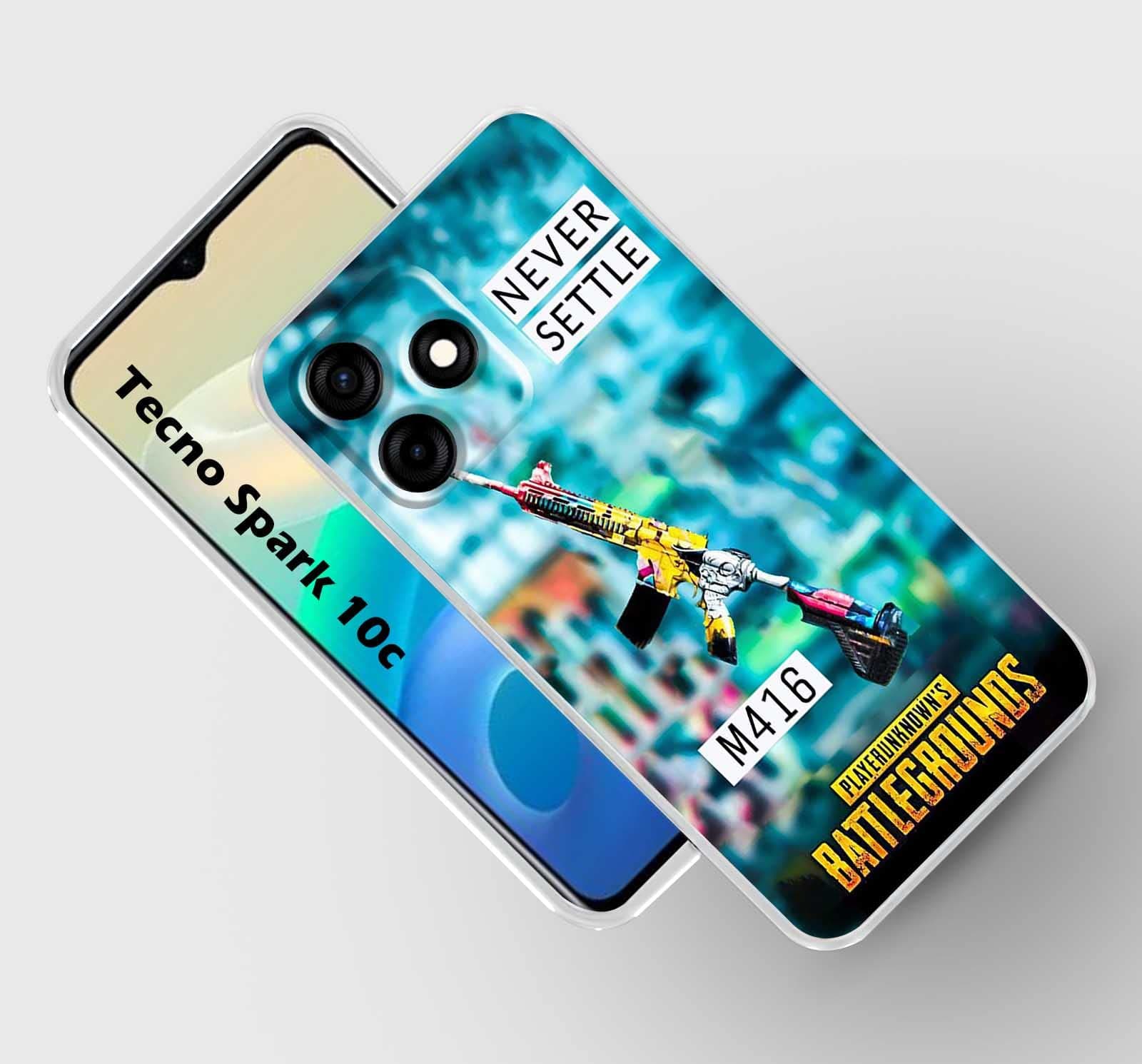 Retroart Back Cover for Tecno Spark 10C Pubg Lover m416 Gun Never Settle one Plus Printed Designer Back Cover and case for Mobile Phone.