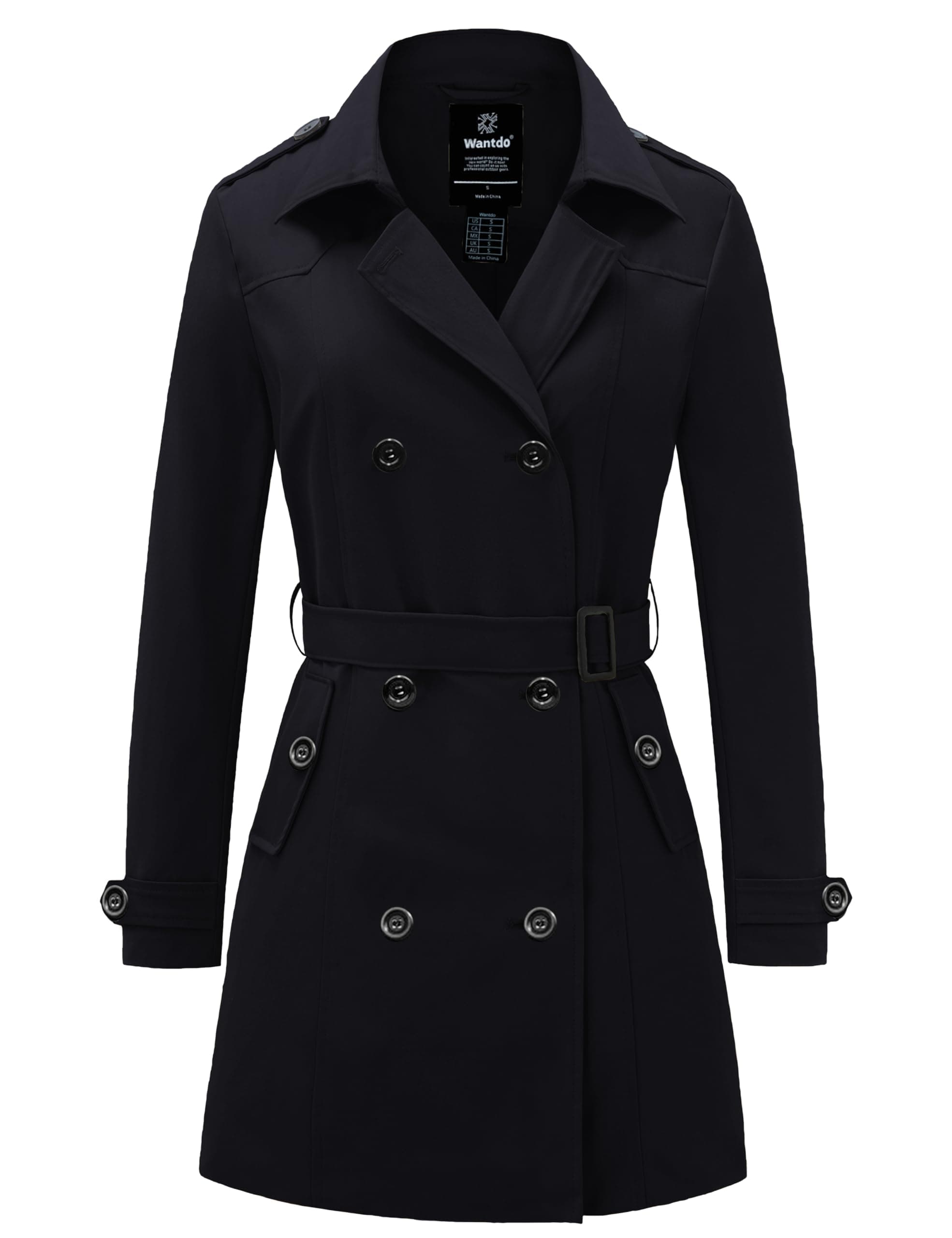 wantdo Women's Waterproof Trench Coat Classic Lapel Outerwear Coat with Belt
