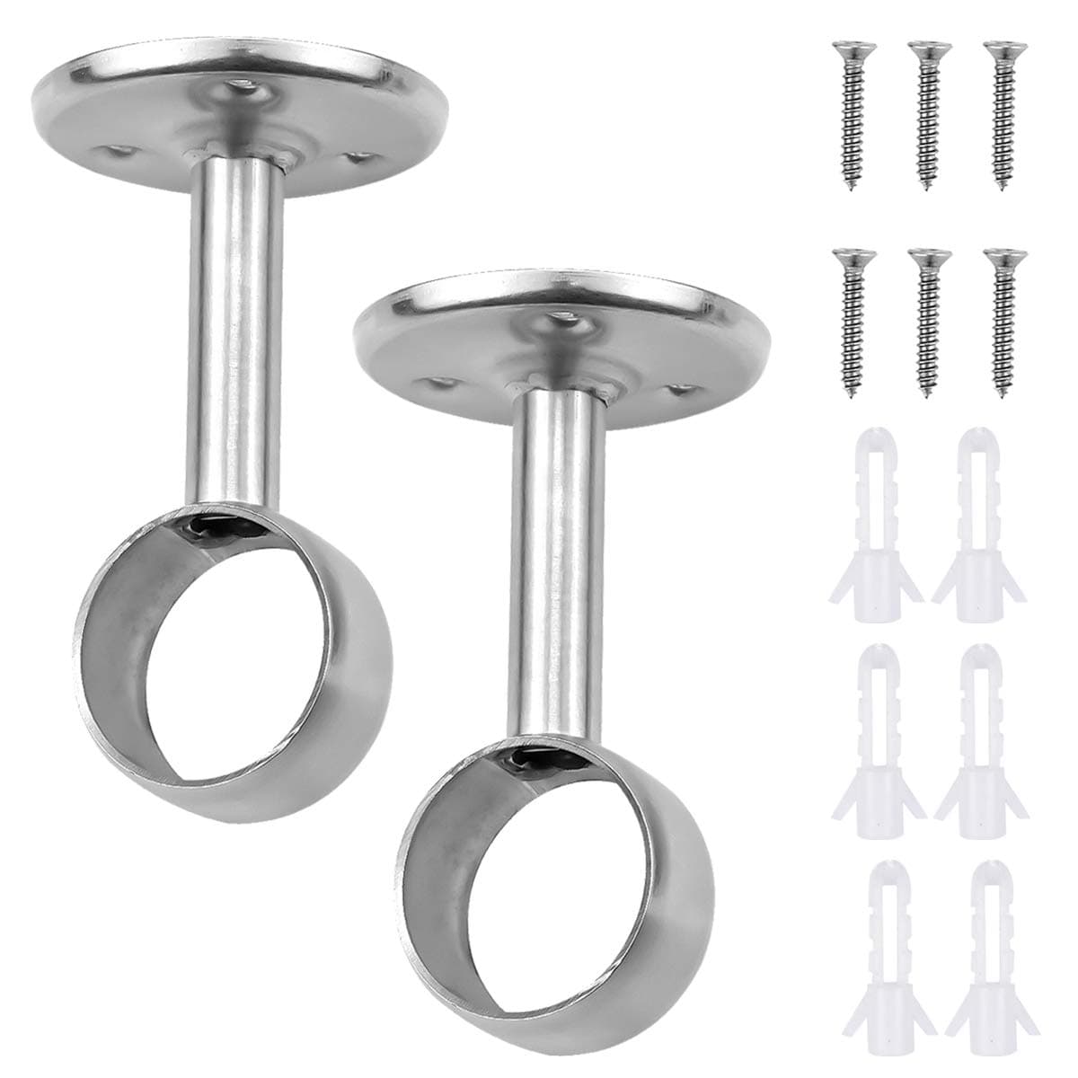 HQdeal 2 Pack Stainless Steel Closet Pole Sockets Heavy Duty Closet Rod End Supports Flange Rod Holder with Screws for Ceiling Wardrobe Bracket Shower Curtain Rod Flange Socket Kit (25mm)