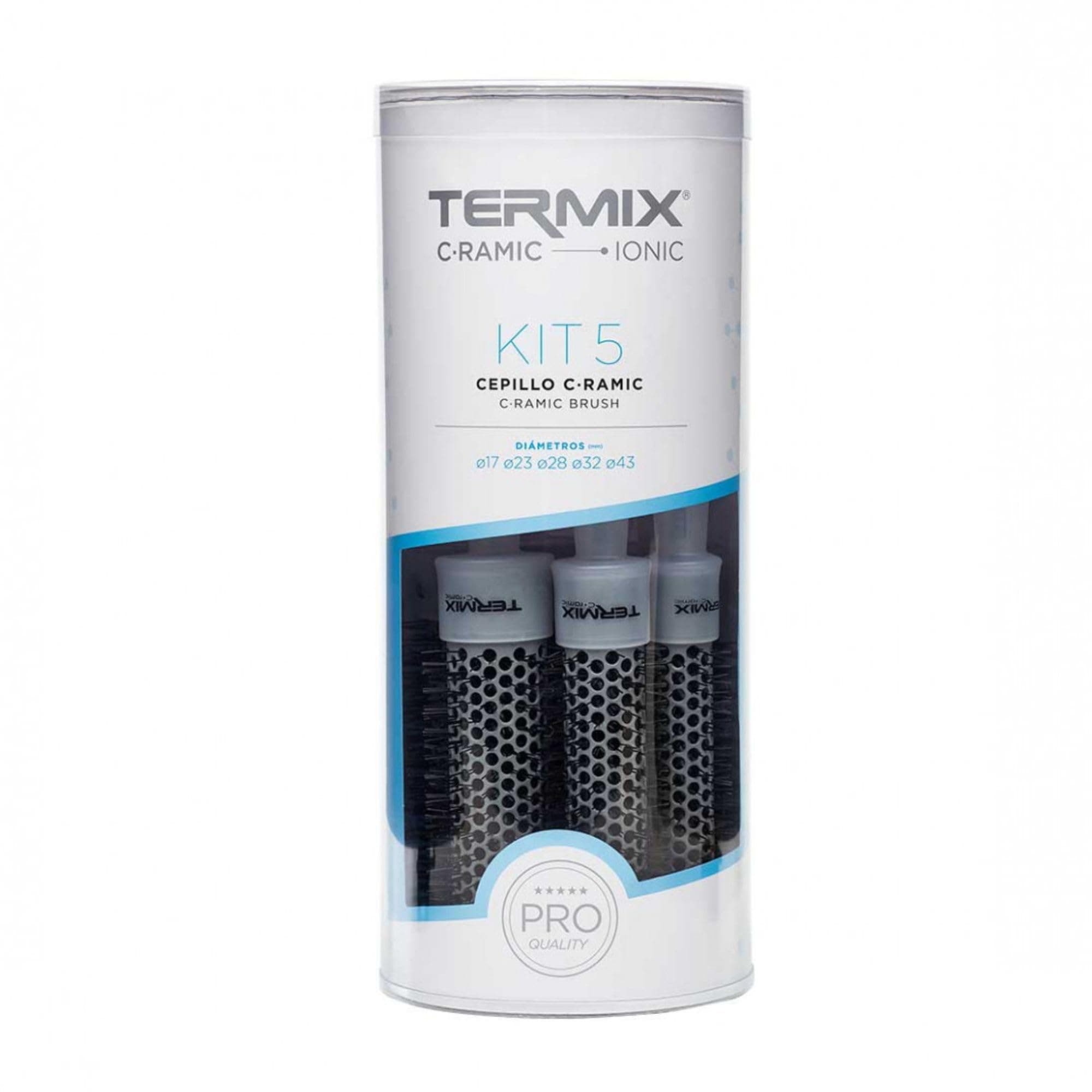 Pack Termix Ceramic round Hairbrush- Brushes that combines the latest ceramic and ionic technology preventing hair damage- it includes 5 diametres Ø 17, 23, 28 , 32 , 43 mm