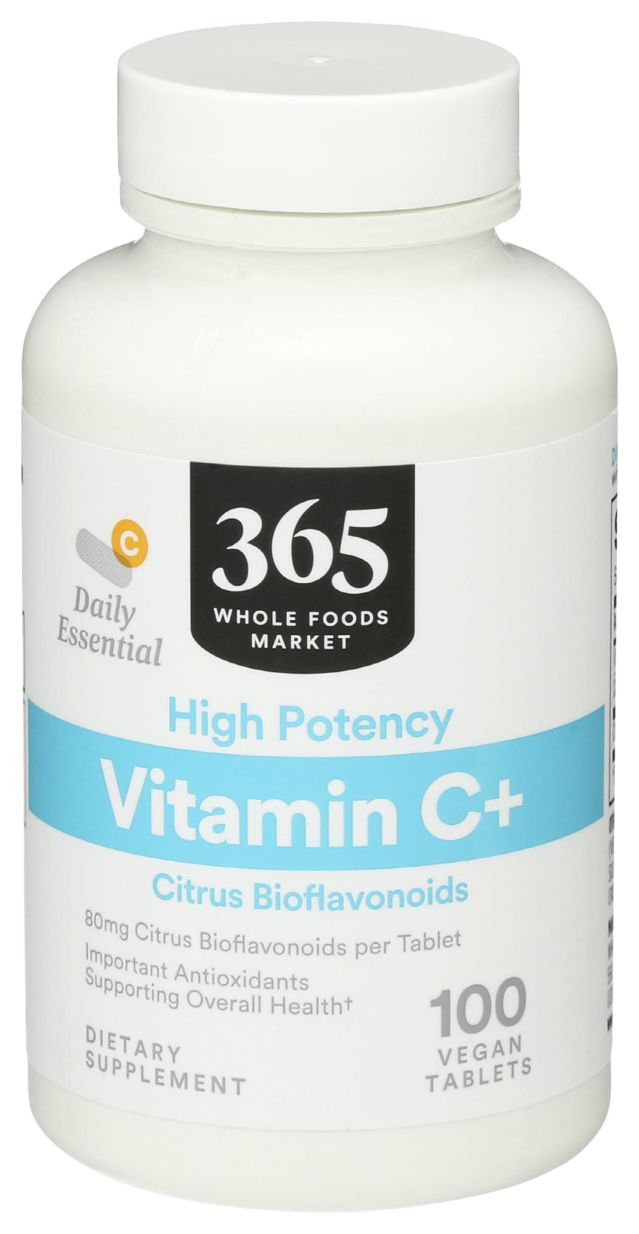 365 by Whole Foods Market, High Potency Vitamin C+, 80mg Citrus Bioflavonoids, Vegan, 100 Tablets