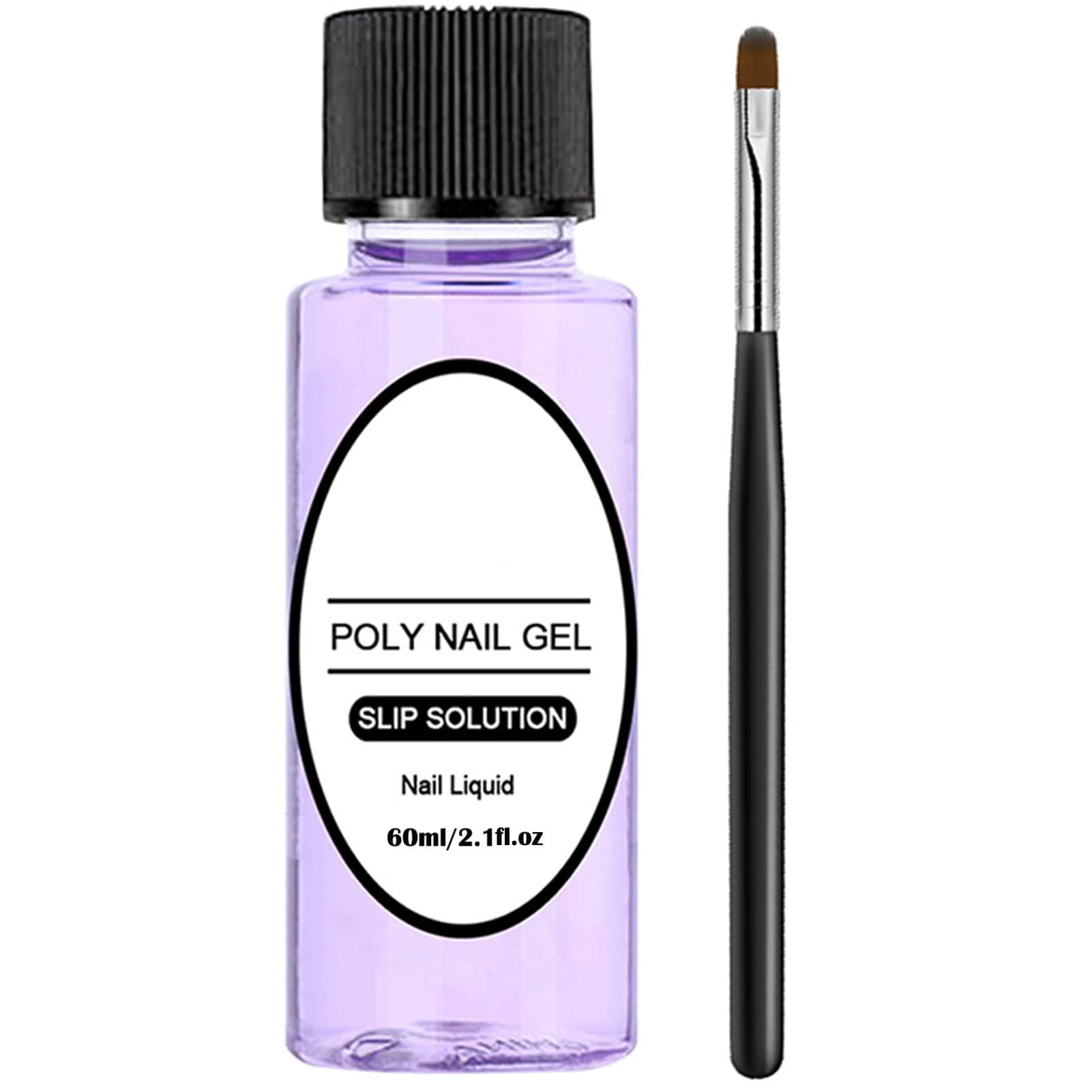 Slip Solution Kit - 60ml Poly Nail Gel Nail Extension Clear Liquid Solution Anti-stick Tools with Nail Art Brush Starter Kit (Slip Solution 60ml)