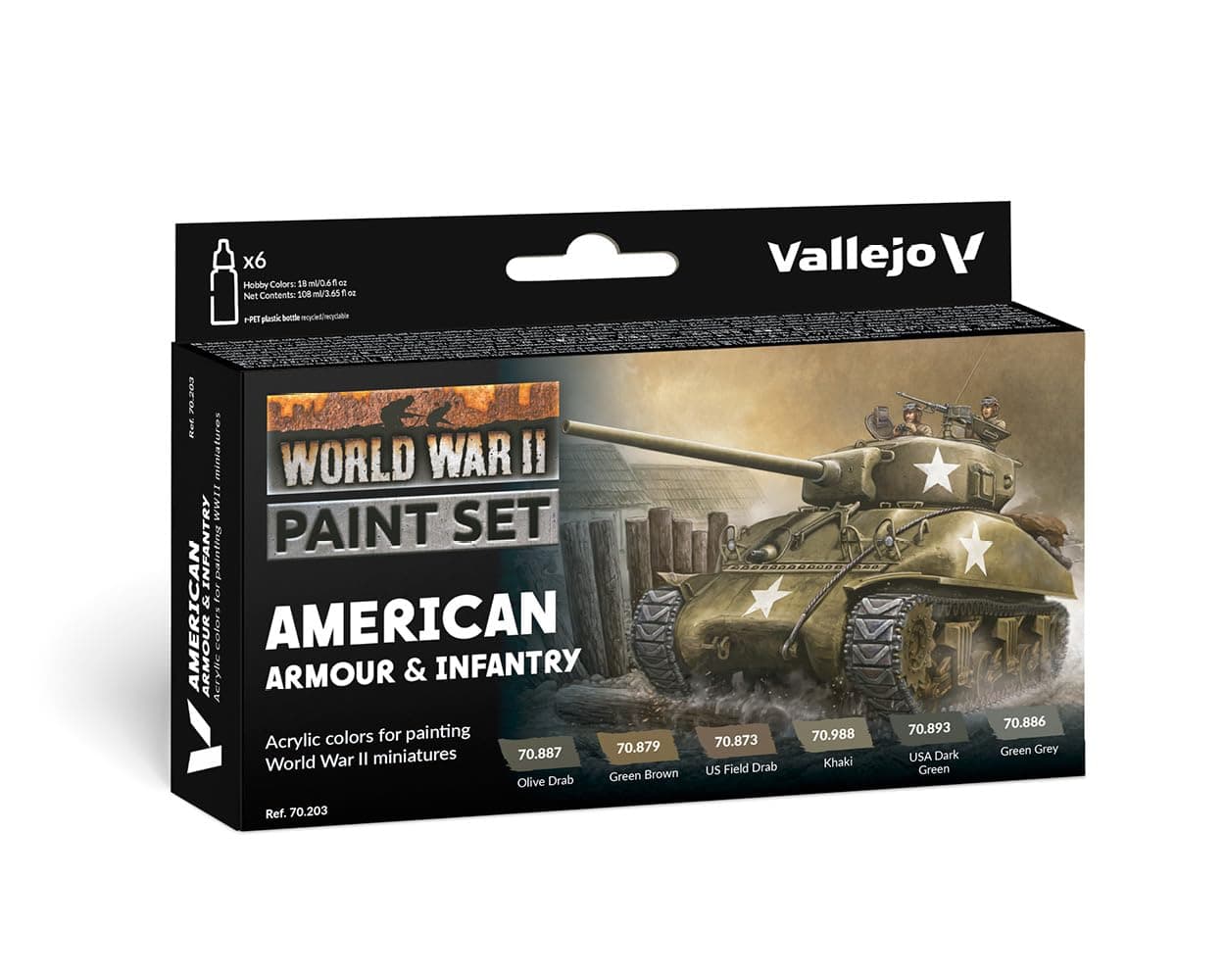 Vallejo VAL70203 AV Model Color Set-WWII American Armour&Infantry