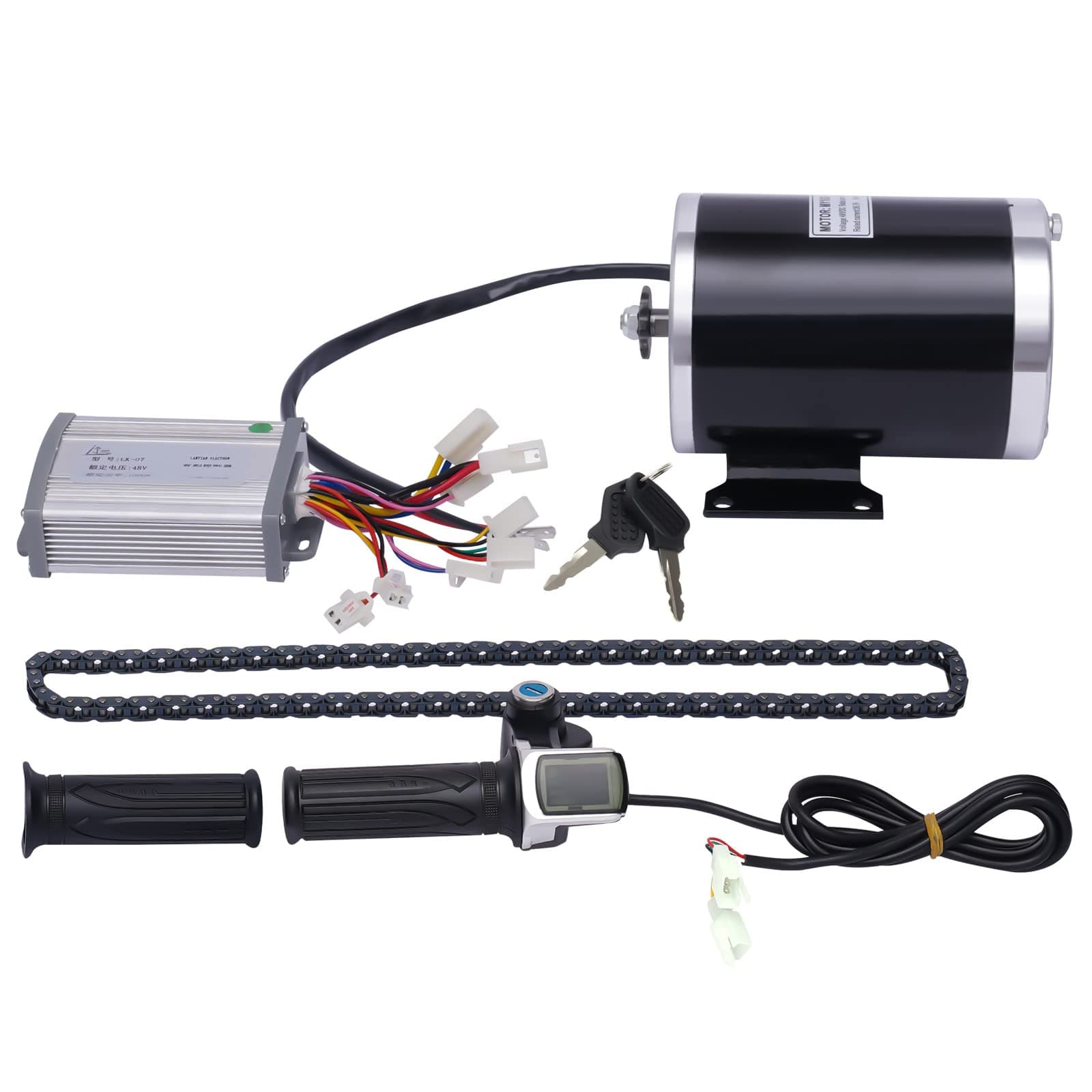 48V 1000W Brush Motor Kit, Electric Bicycle Conversion Kit, 3 Speed Gears E-Bike Cycling Motor with Controller & Throttle Grip Kit for Go Karts Beach Bikes EVO Scooters