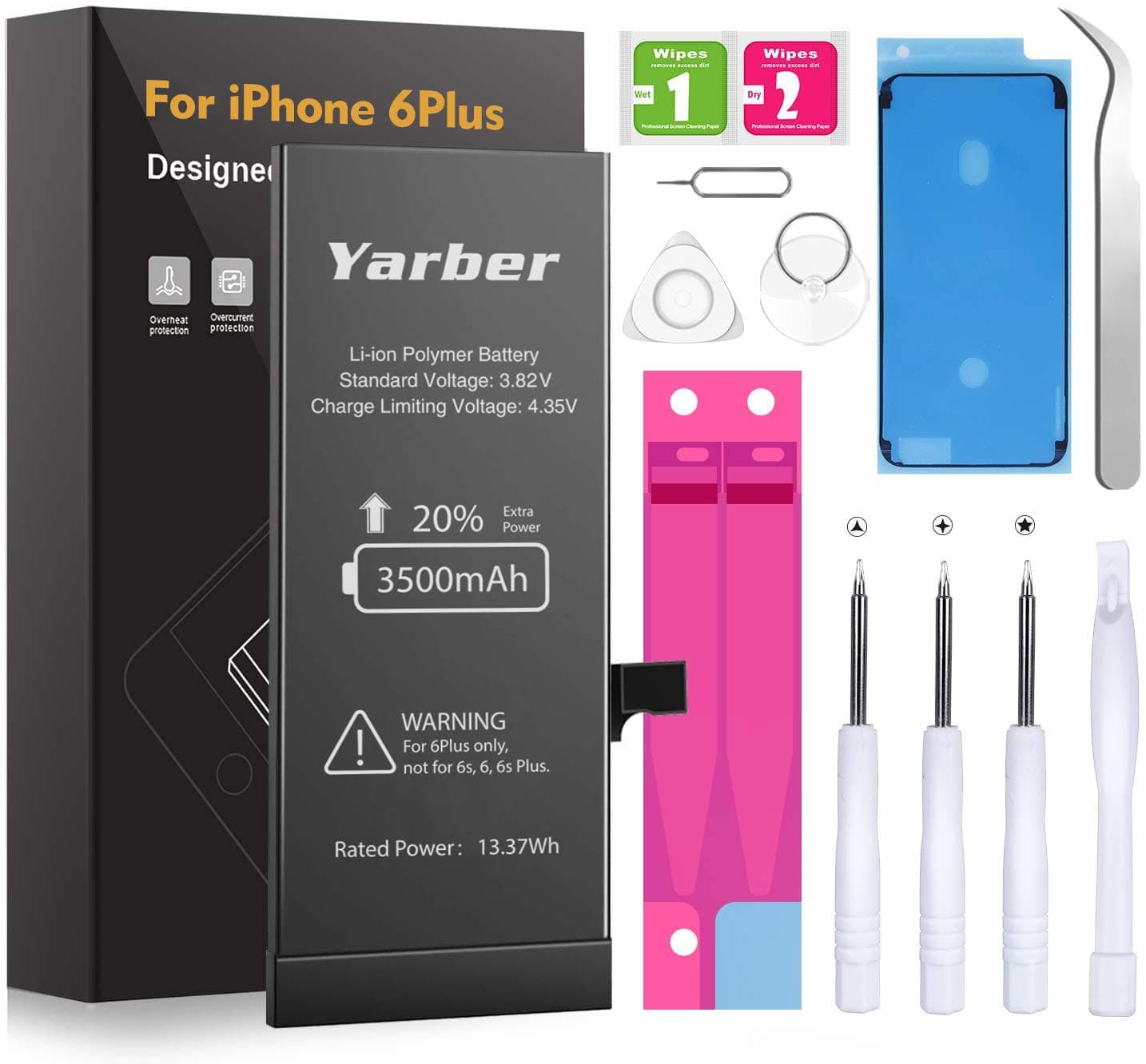 Upgrade iPhone 6 Plus Battery, Yarber 3500mAh High Capacity Li-ion Battery New 0 Cycle, with Complete Replacement Tool Kits