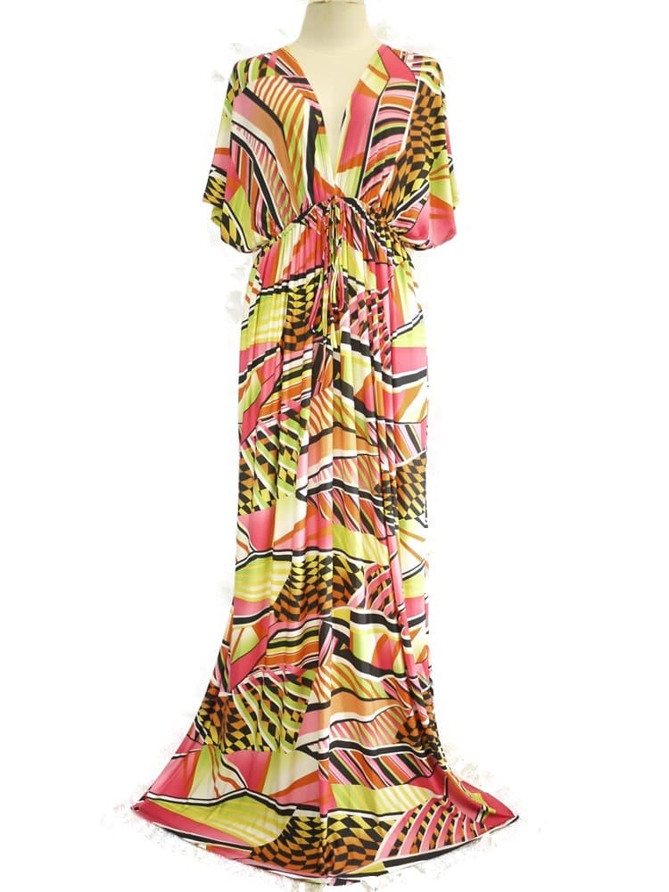 The Sisters Women Pink Orange Multicolored VNeck Kimono Long Maxi Dress L XXL 14 16