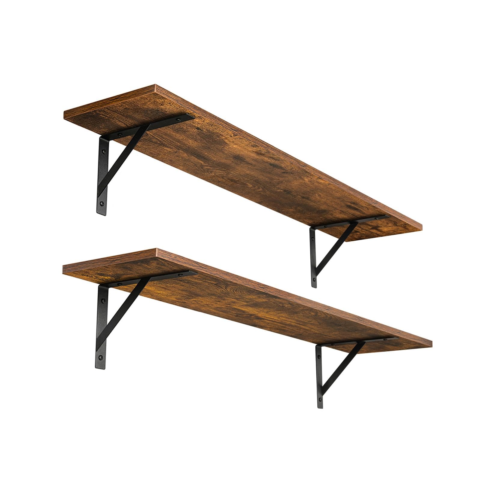 DINZI LVJ Long Wall Shelves, 31.5 Inch Wall Mounted Shelves Set of 2, Easy-to-Install, Wall Storage Ledges with Sturdy Metal Brackets for Living Room, Bathroom, Bedroom, Kitchen, Rustic Brown