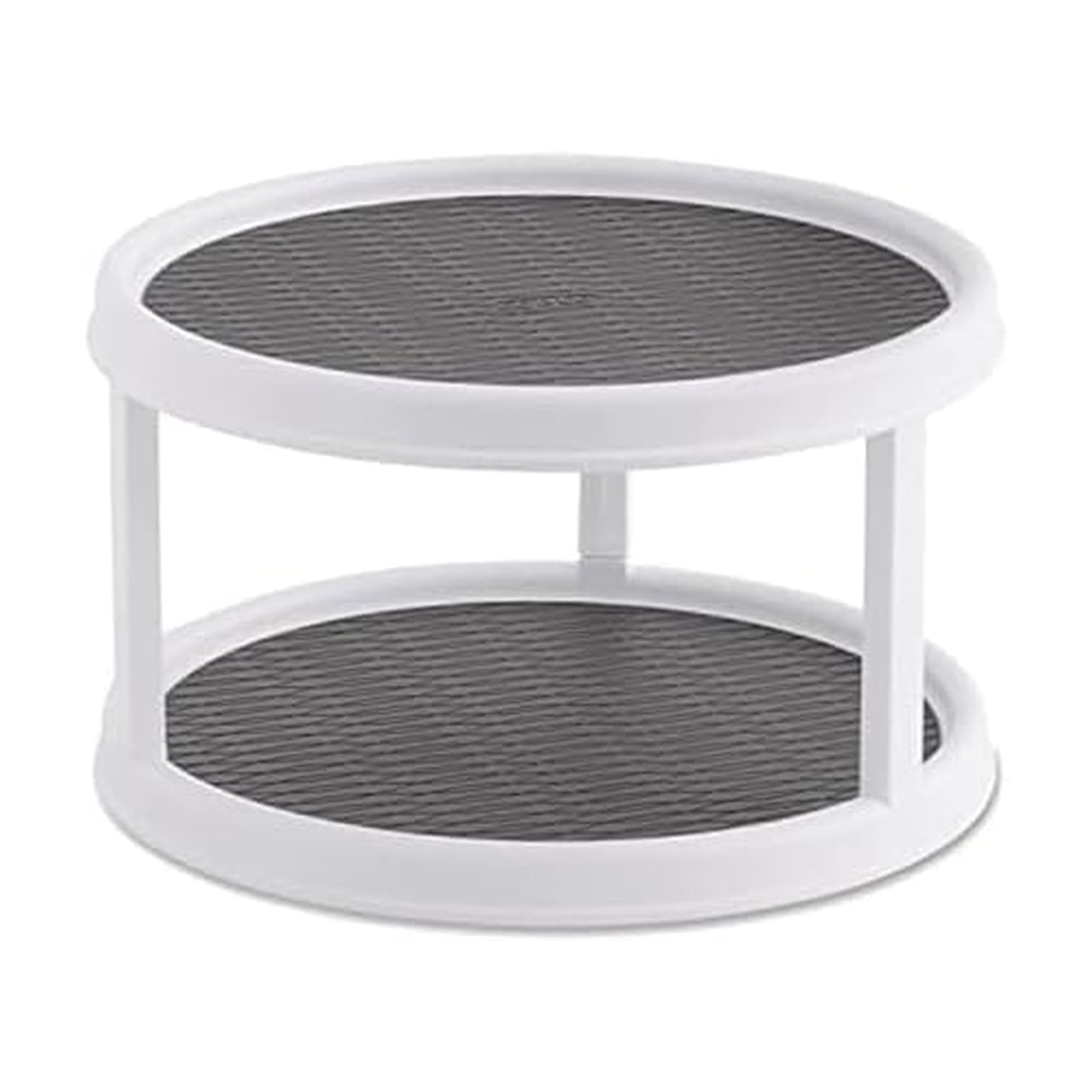 Copco 2555-0187 Non-Skid 2-Tier Pantry Cabinet Lazy Susan Turntable, 12-Inch, White/Gray