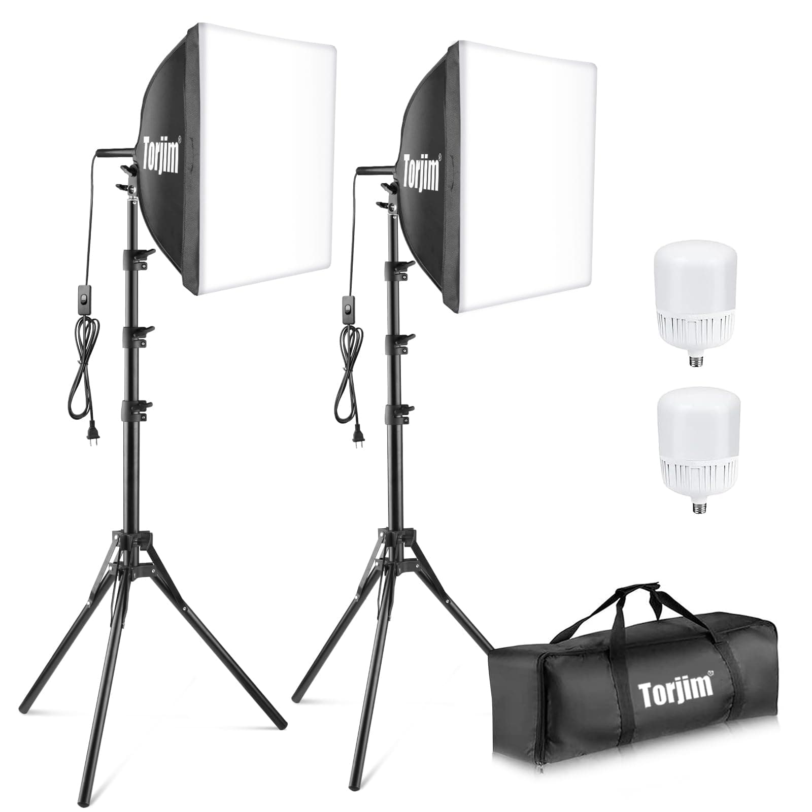 Torjim Softbox Photography Lighting Kit, 16'' x 16'' Professional Softbox Lighting Kit with pcs 40W E27 Socket 8000K Bulbs, Studio Lights for Photography/Recording/Live Streaming/Portraits Shooting