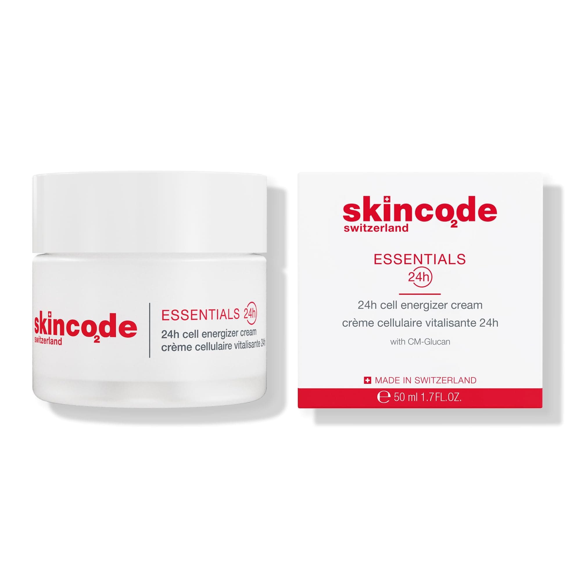 Skincode Essentials 24H Cell Energizer Cream - Anti-Aging Rich Moisturizer, Stimulates Cell Renewal with CM-Glucan, Vitamin C & E, Suitable for Sensitive Skin, (1.7 Oz / 50 mL)