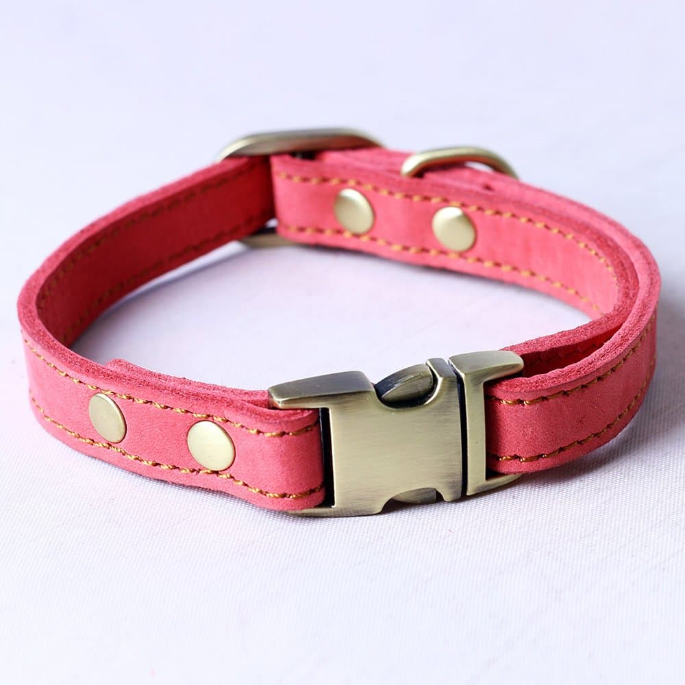 chede Luxury Real Leather Dog Collar- Handmade for Medium Dog Breeds with The Finest Genuine Leather Collar That is Stylish,Soft Strong and Comfortable-Red Dog Collar (Small, Light red)