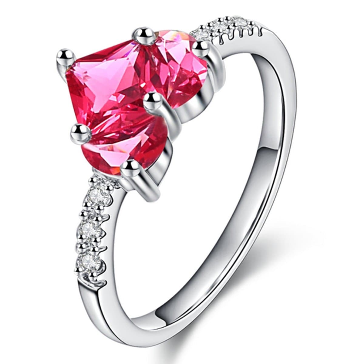 JIANGYUE Women Rings AAA Cubic Zirconia Rhodium Plated Heart Shape Exquisite Lovers Jewelry Size 6 7 8 9 Rose