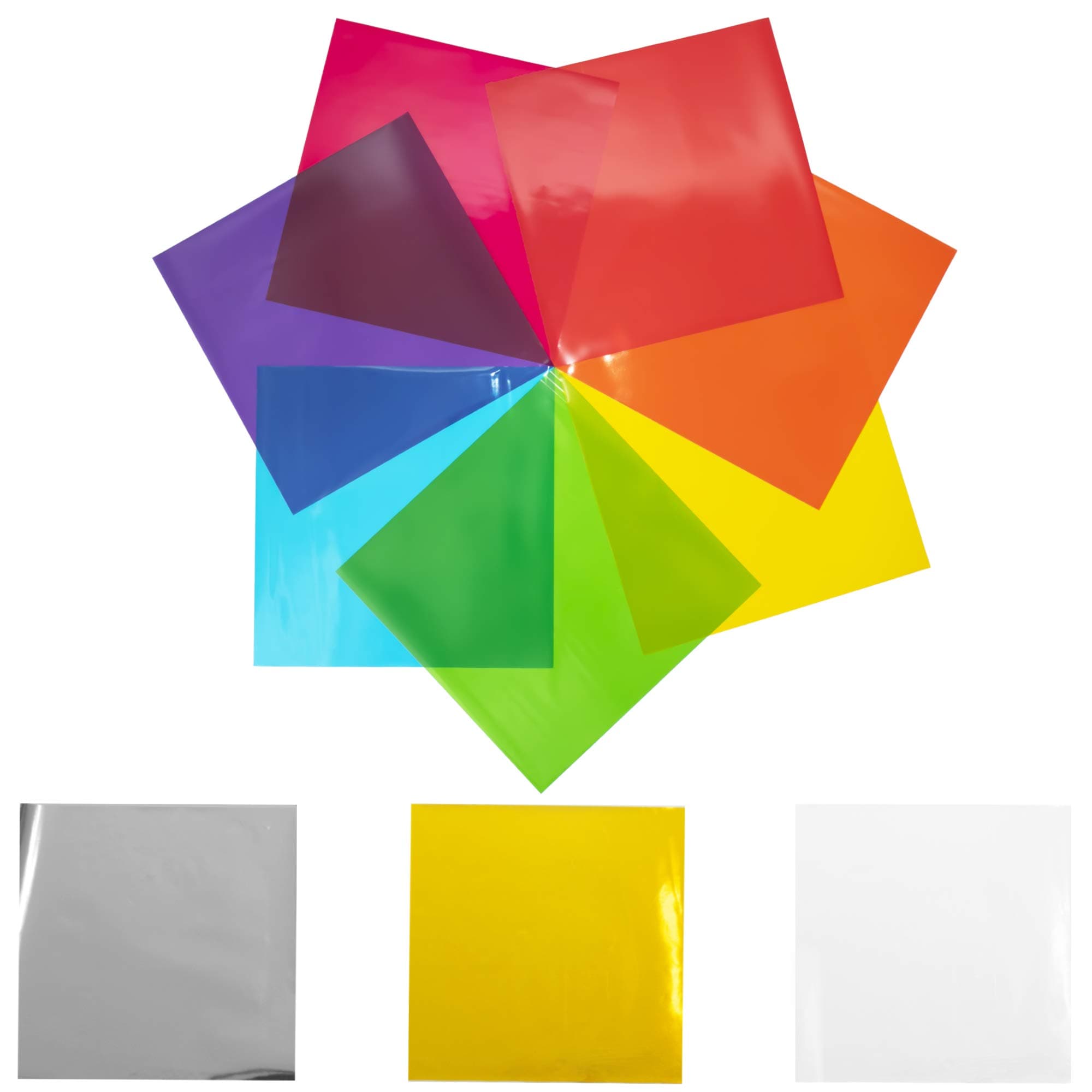 FIESTA WRAPS 120 Cellophane Sheets 8x8 in (10 Colors Silver & Gold Included) - Colored Cellophane Paper - Transparent Paper for Crafts - Colored Saran Wrap - Cello Wrapping