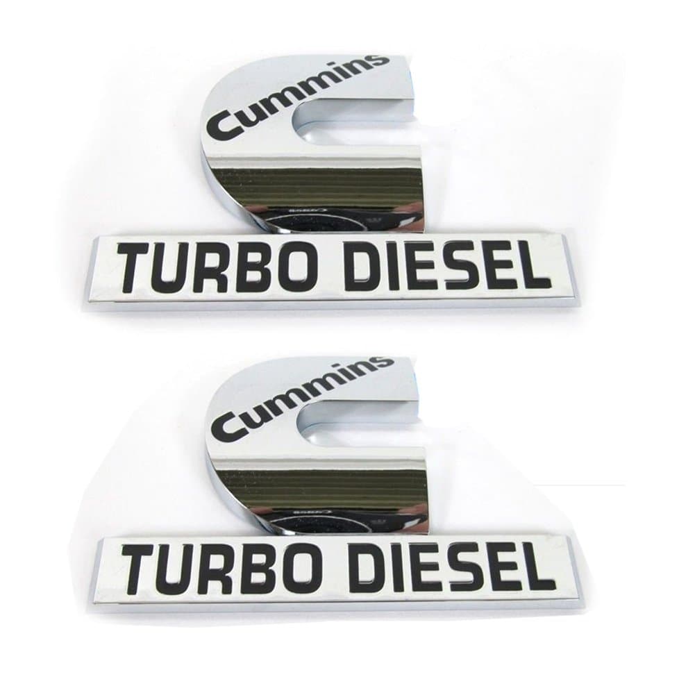 2Pack Compatible with Cummins Turbo Emblem Badge High Output 2500 3500 Emblem Glossy Chrome 4.5" by 2.9" inches