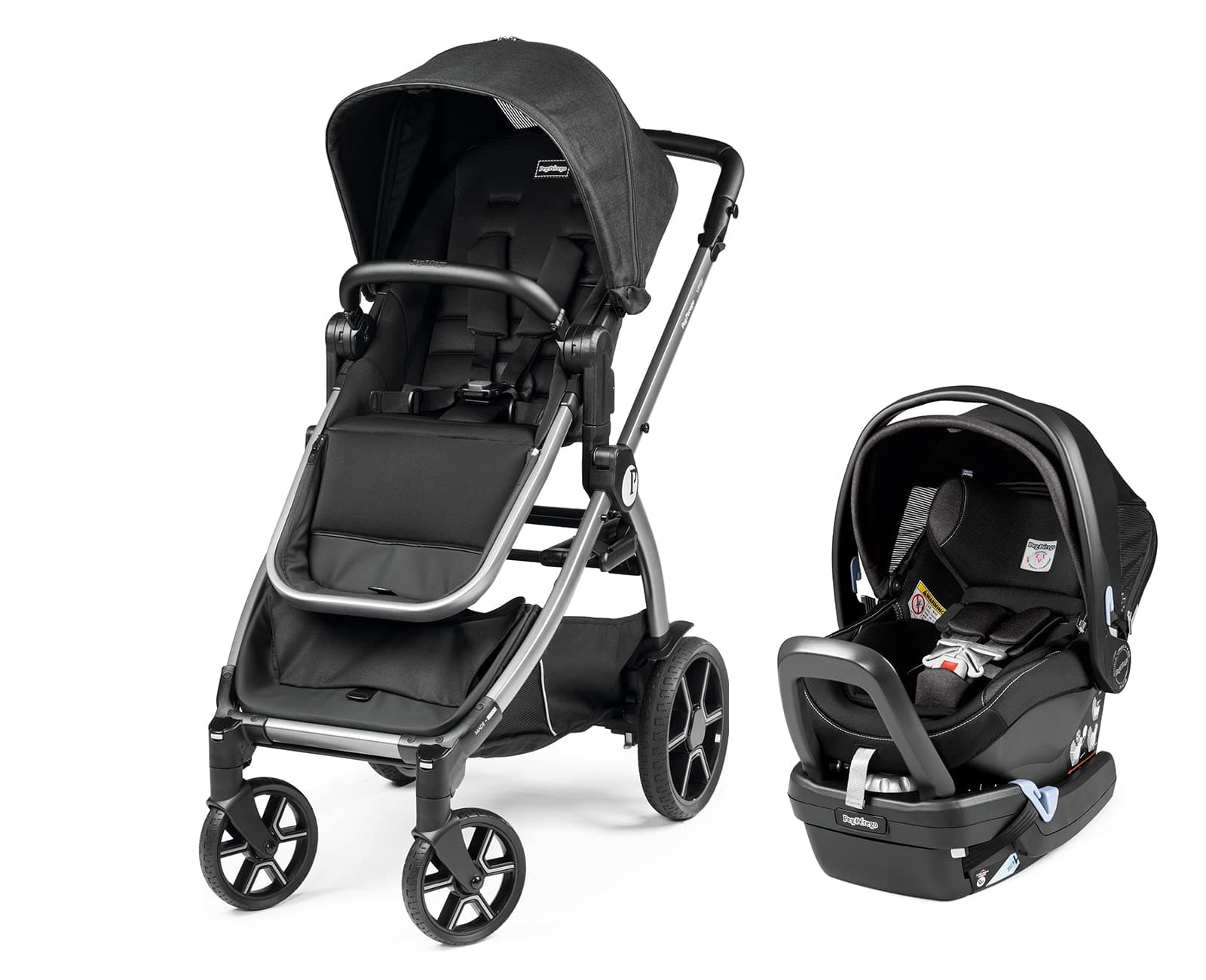 Ypsi Travel System - Includes Ypsi Lightweight Reversible Stroller and Primo Viaggio 4-35 Nido Infant Car Seat - Made in Italy - Onyx (Black)