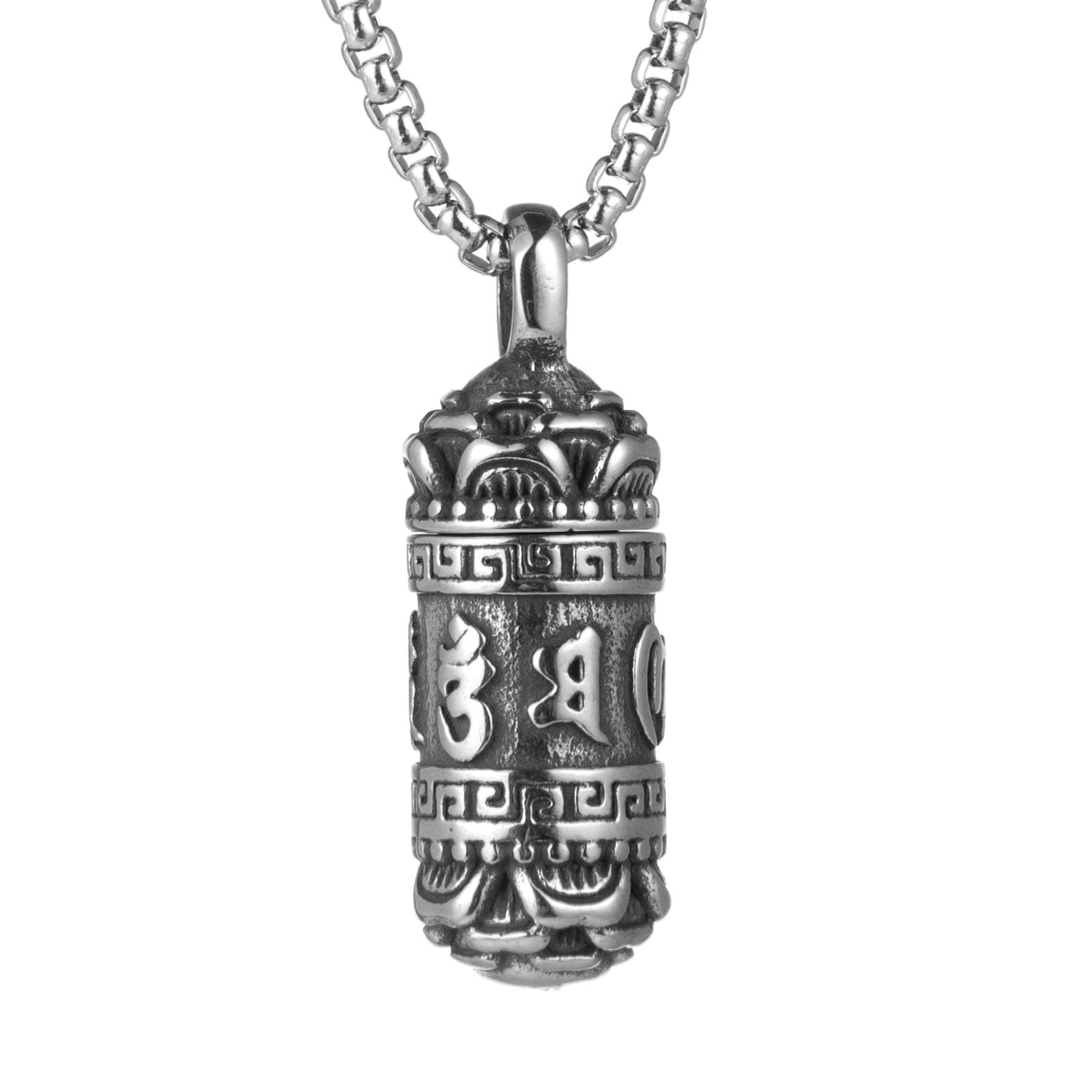 HZMAN Tibetan Buddhist Meditation Stainless Steel Pendant Memorial Cremation Ashes Pill Cylinder Container Necklace 22+2 Inch Chain, Metal, No