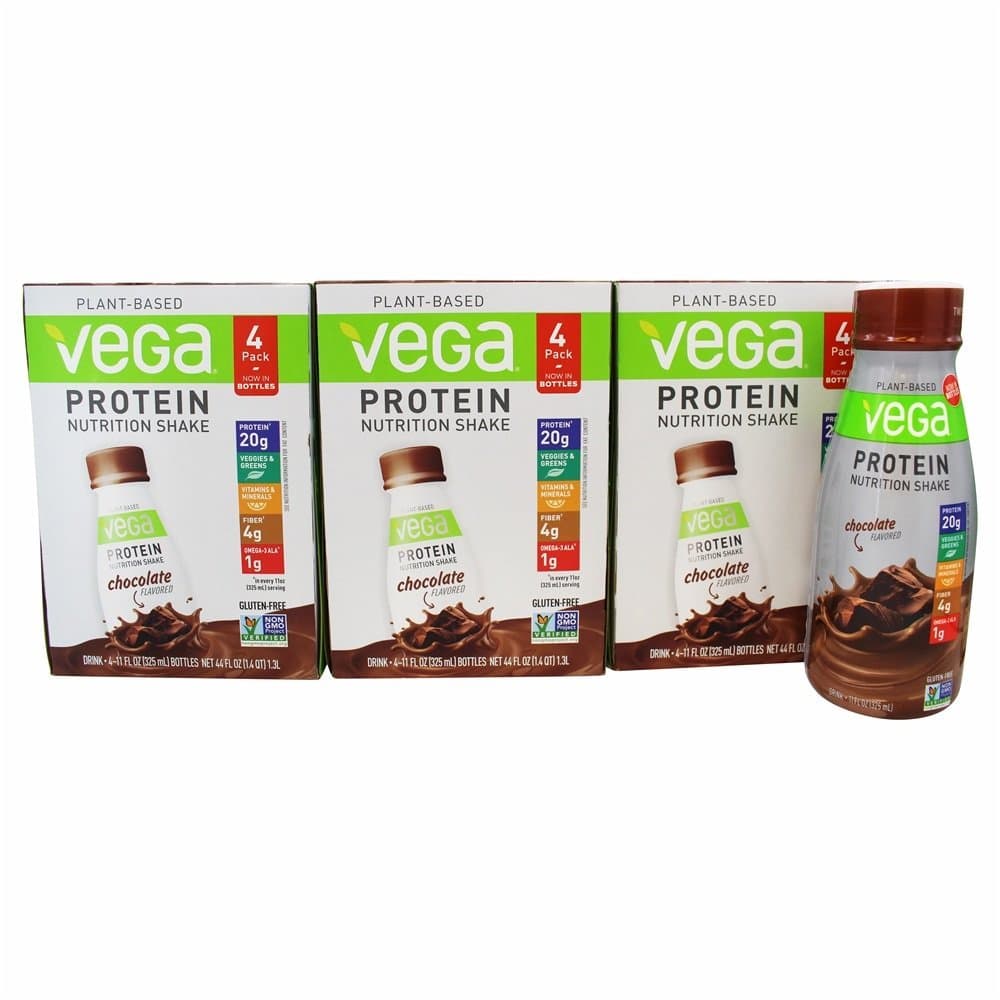 Vega Protein Shakes Ready to Drink, Chocolate - Plant Based Vegan Nutrition Shake with Veggies, Greens, Vitamins & Minerals, Gluten Free, Dairy Free, Soy Free, Vegetarian, Non GMO, 11 Fl Oz (12 Count)