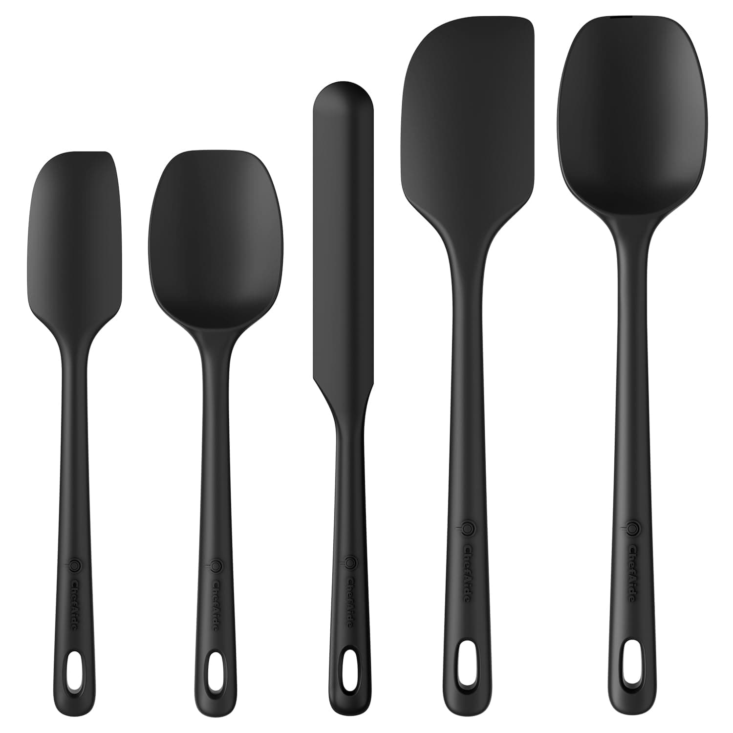 5 Pieces Silicone Spatula Set, Food Grade Rubber Spatula, Upgrade Strong Handle with Ergonomic Grip, Heat Resistant Up to 600°F for Nonstick Cookware, Cooking Black