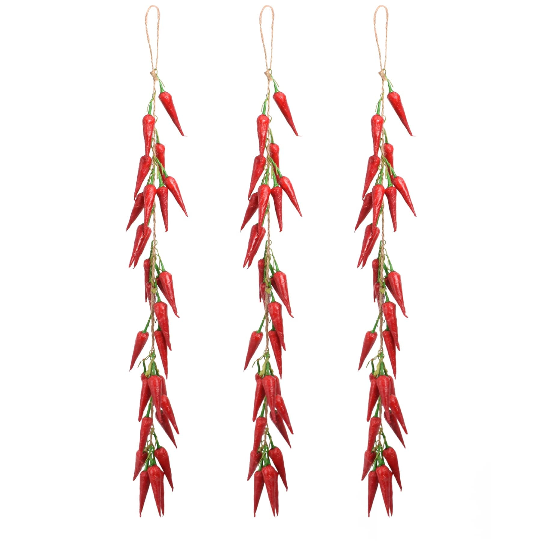 3Pcs Artificial Red Peppers, Simulation Lifelike Vegetable Fake Hanging Chili Pepper String Fruit Garland Vine for Home Kitchen Farm Party Wall Decoration, Red.