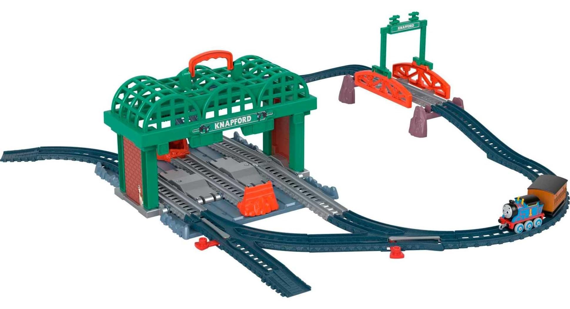 Diecast Toy Train & Track Set Knapford Station 2-in-1 Playset & Storage Case for Preschool Kids Ages 3+ Years