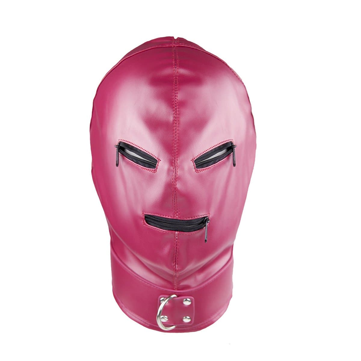 Leather Full Face Gimp Mask Unisex Hood Zipper Eyes Mouth Lace Up Back,Red