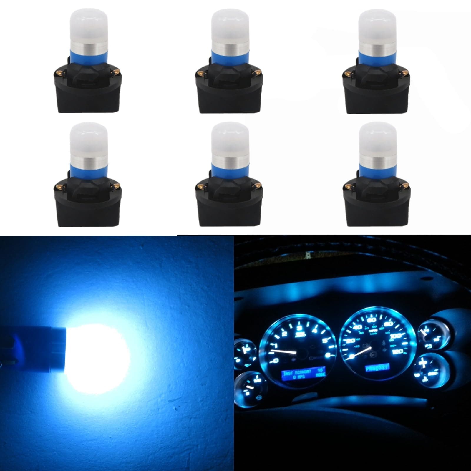 WLJH Ice Blue 194 T10 W5W Led Bulb Light PC195 PC194 PC168 Twist Socket Gauge Instrument Cluster Dashboard Bulbs Dash Lights 12V Extremely Bright,Pack of 6