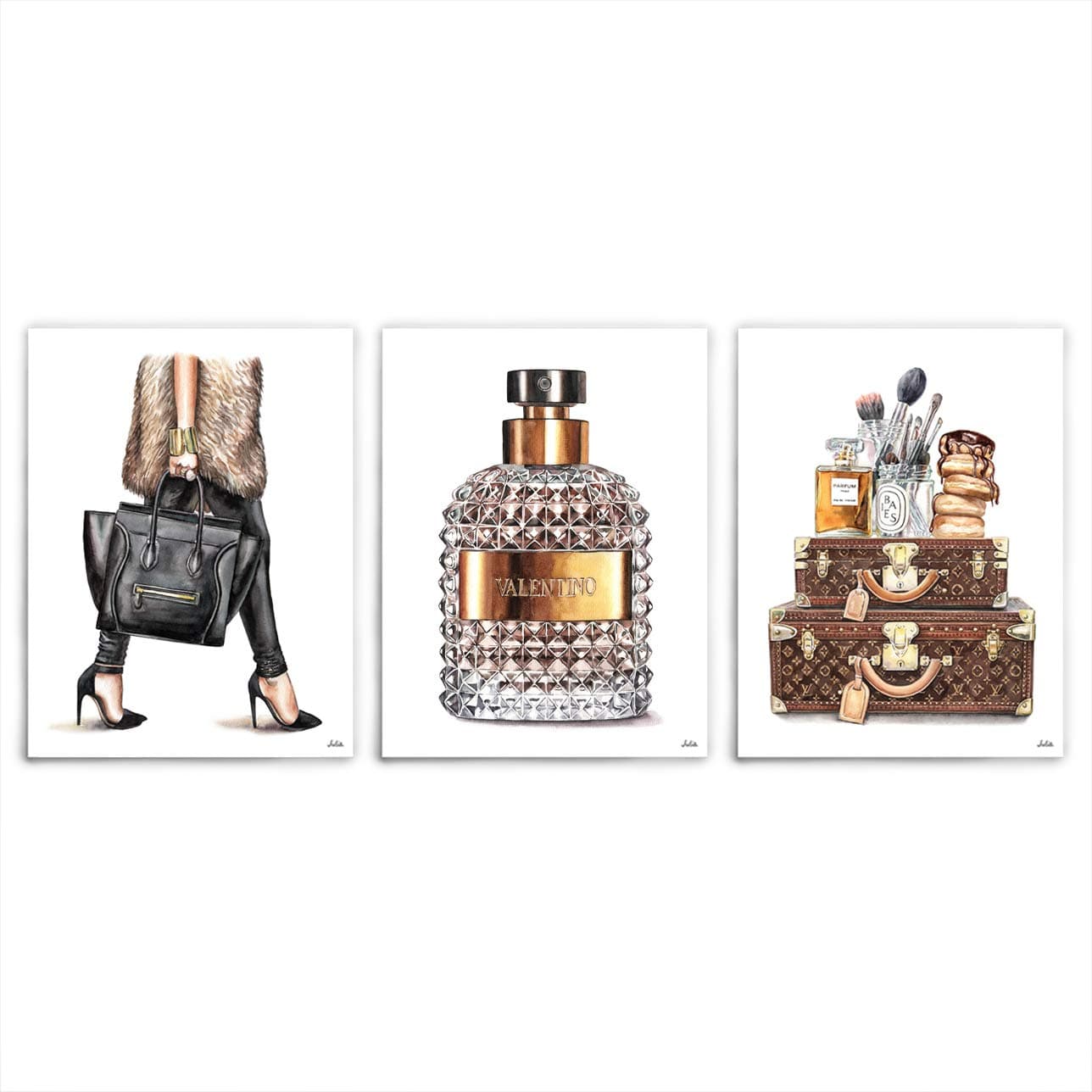 Fashion prints for wall art of watercolor painting, 3 prints of 5"x7" (NO FRAME)