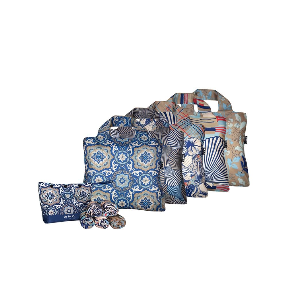 Reusable Grocery Bag, Set of 5 Eco-friendly Shopping Tote Bag, ML.P Mallorca Pouch, Multicolored