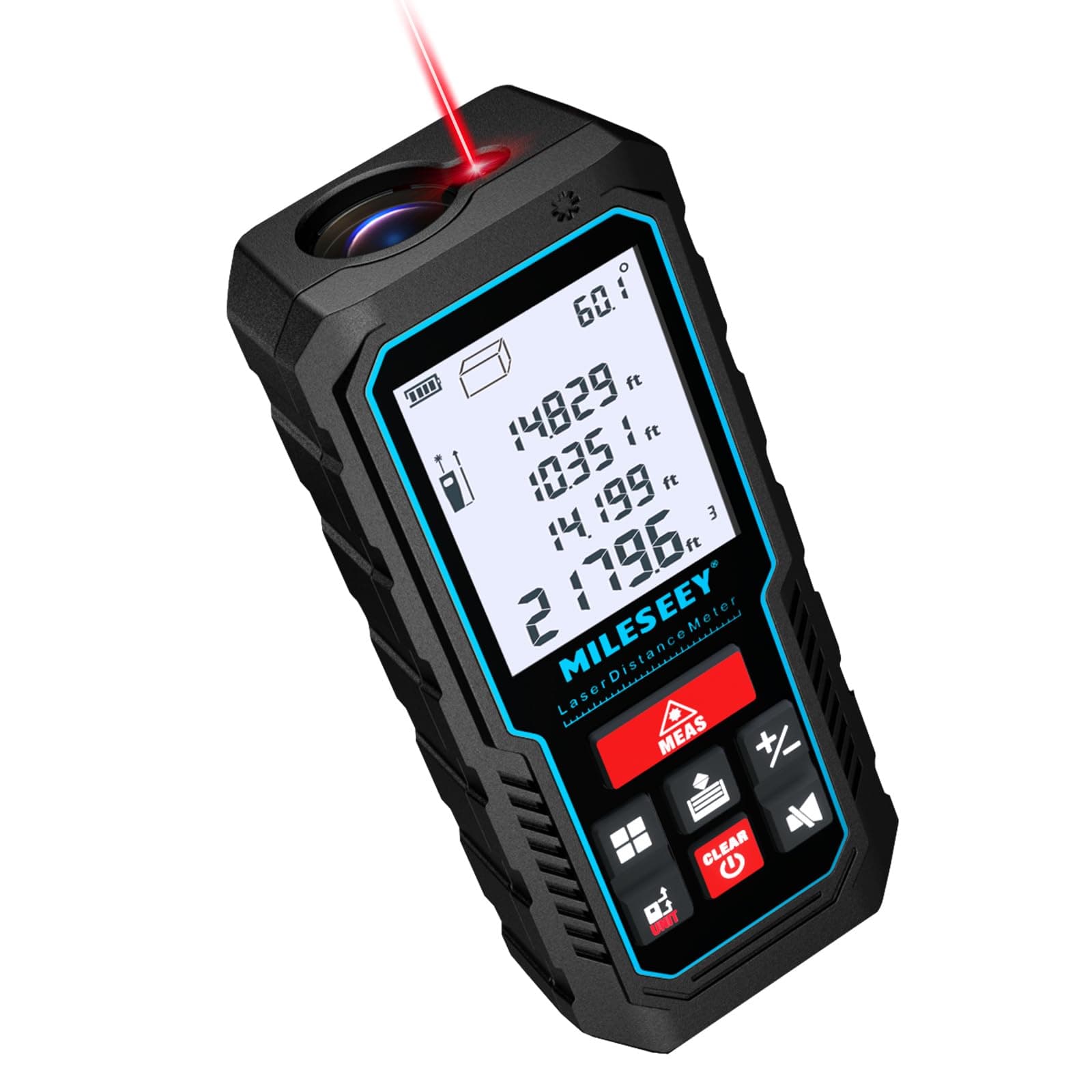 70M Laser Measure Device, MiLESEEY 229ft Digital Laser Tape Measure with Upgrade Electronic Angle Sensor, ±2mm Accuracy, Area Measurement,Volume and Pythagoras, 2"LCD Backlit,Mute, Battery Included