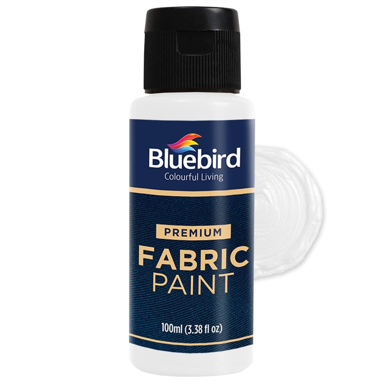BLUEBIRD Fabric Paint, White, 3.4 Fl Oz – Permanent Fabric Paint for Clothes, Costumes, Halloween Decorations, DIY Crafts & Furniture Upholstery