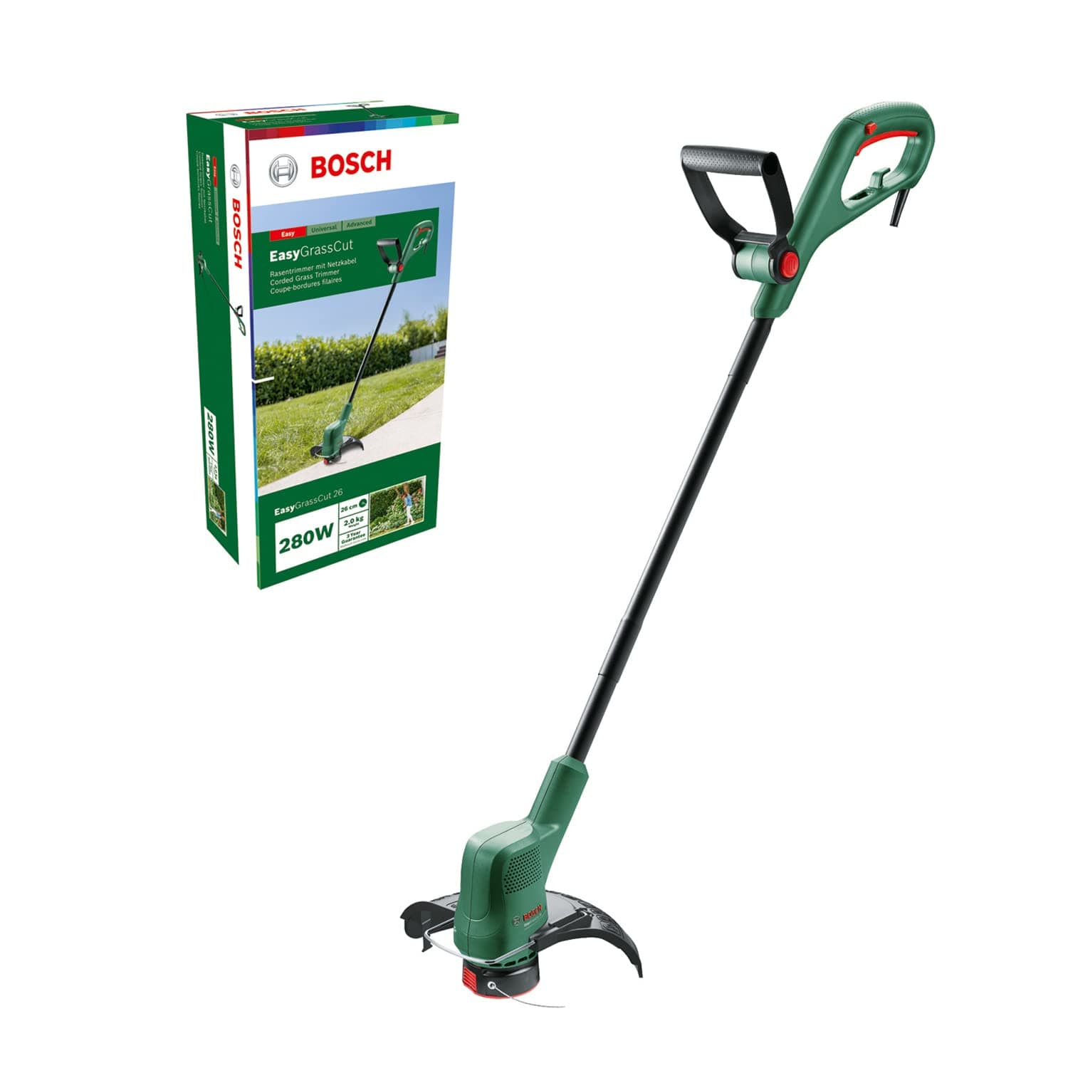 Bosch Electric Grass Trimmer EasyGrassCut 26 (280 Watt, cutting diameter 26 cm, Weight: 2 kg, in carton packaging)