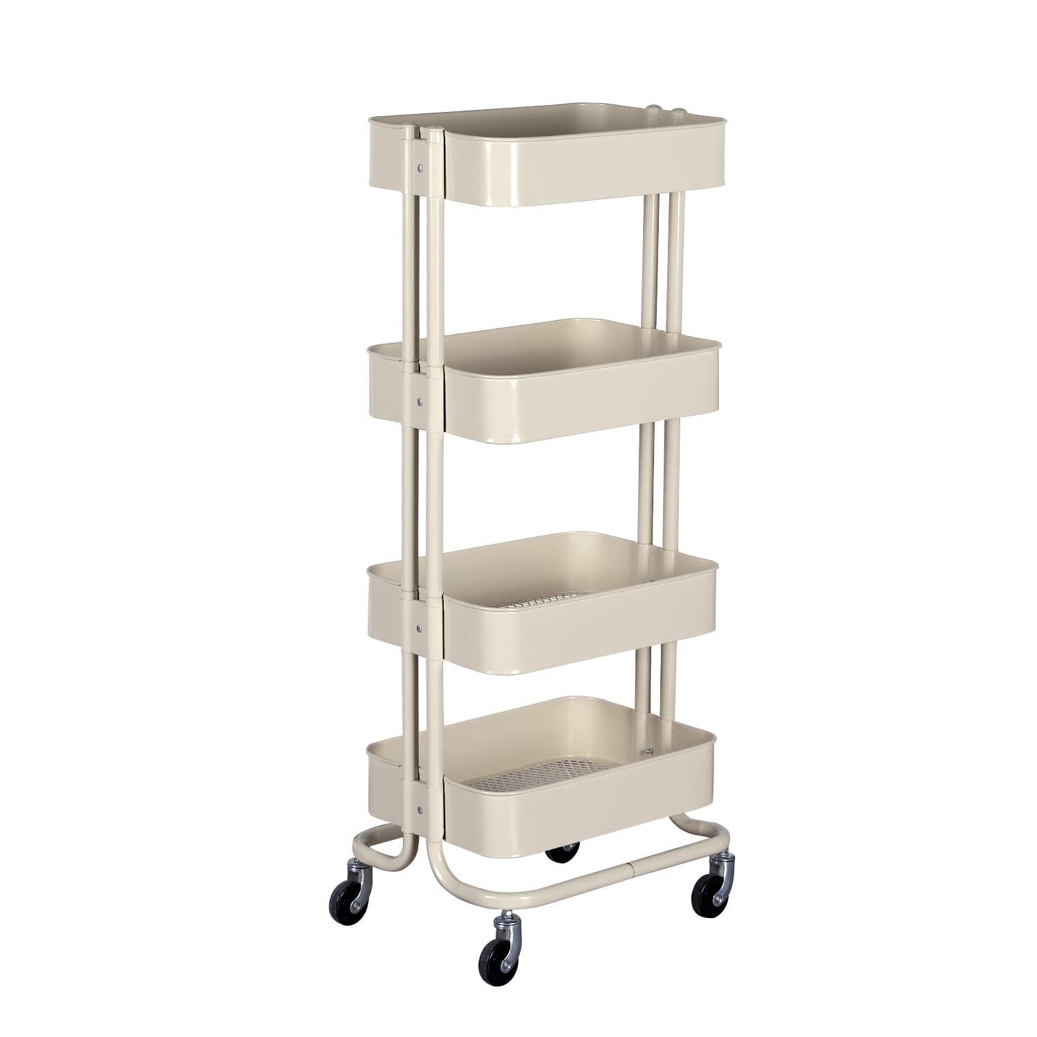 Wonline 4-Tier Mesh Utility Cart, Mental Rolling Storage Cart Classroom Organization with 4 Wheels, Multifunctional Organizer Cart for Kitchen Living Room Bathroom (Beige)