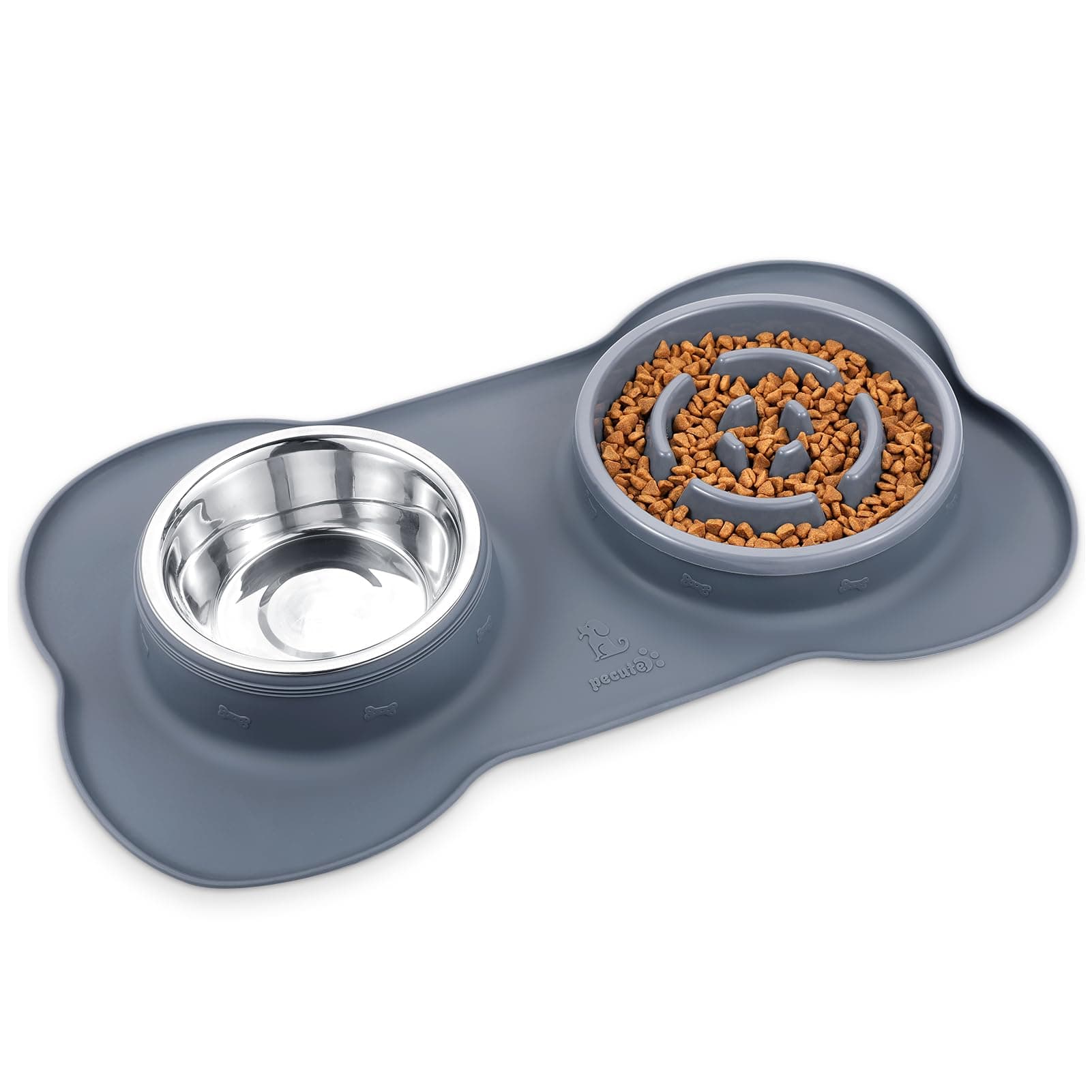 Pecute Slow Feeder Dog Bowls to Slow Down Eating, Dog Bowl Slow Feeder with No-Spill Non-Skid Silicone Mat, Food-Grade Safe Dog Food Bowls Slow Feeder, Stainless Steel Dog Water Bowl for Dogs Cats