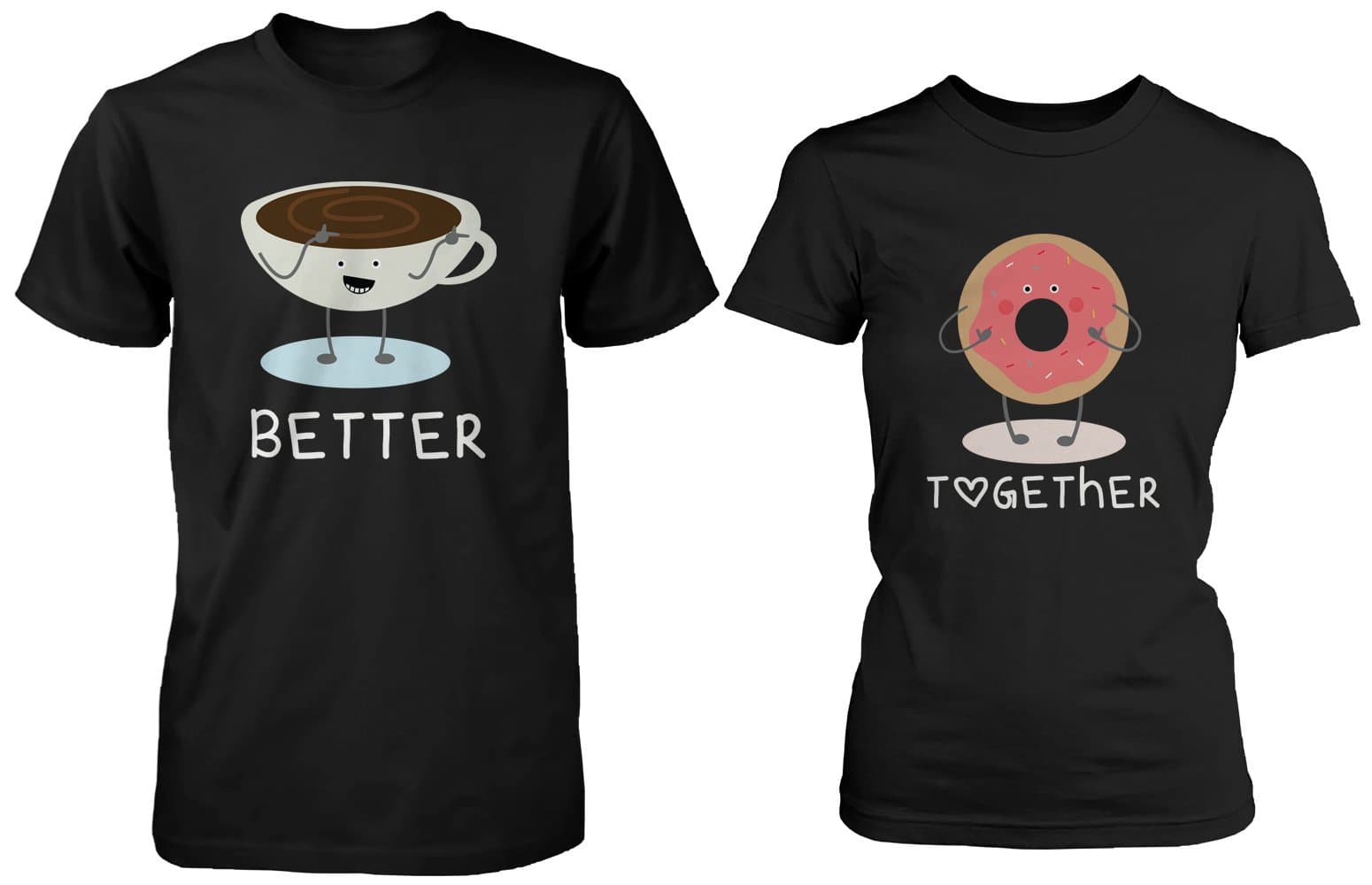 365 in Love Cute Matching Couple Shirts - Coffee and Donut Better Together – His & Hers Gift (Left- L/Right- M)