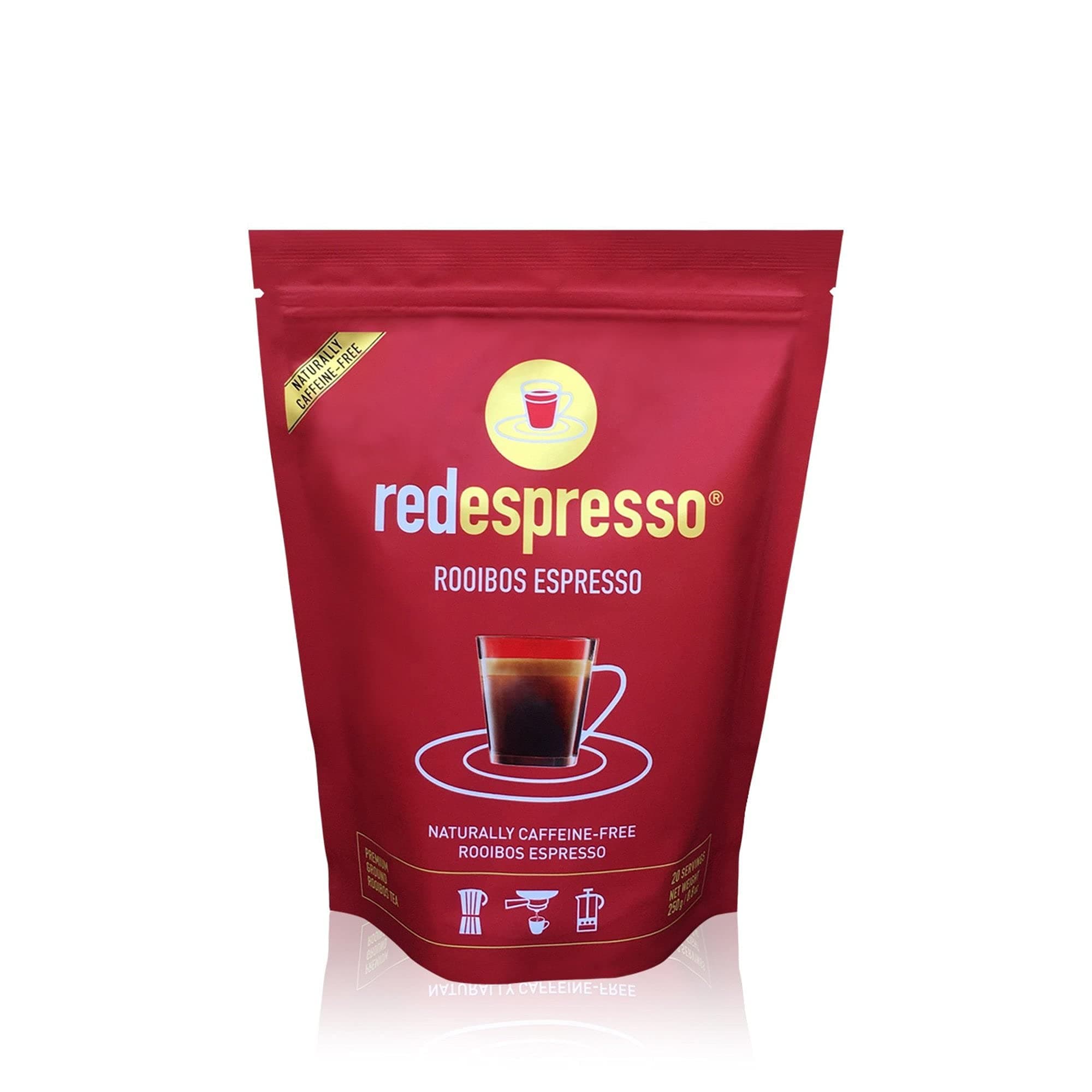 Red Espresso Rooibos Tea – Ground South African Red Tea for Espresso Machines – Caffeine-Free Herbal Brew, Coffee Alternative, Brews Like Coffee – 8.8 oz (250 g)