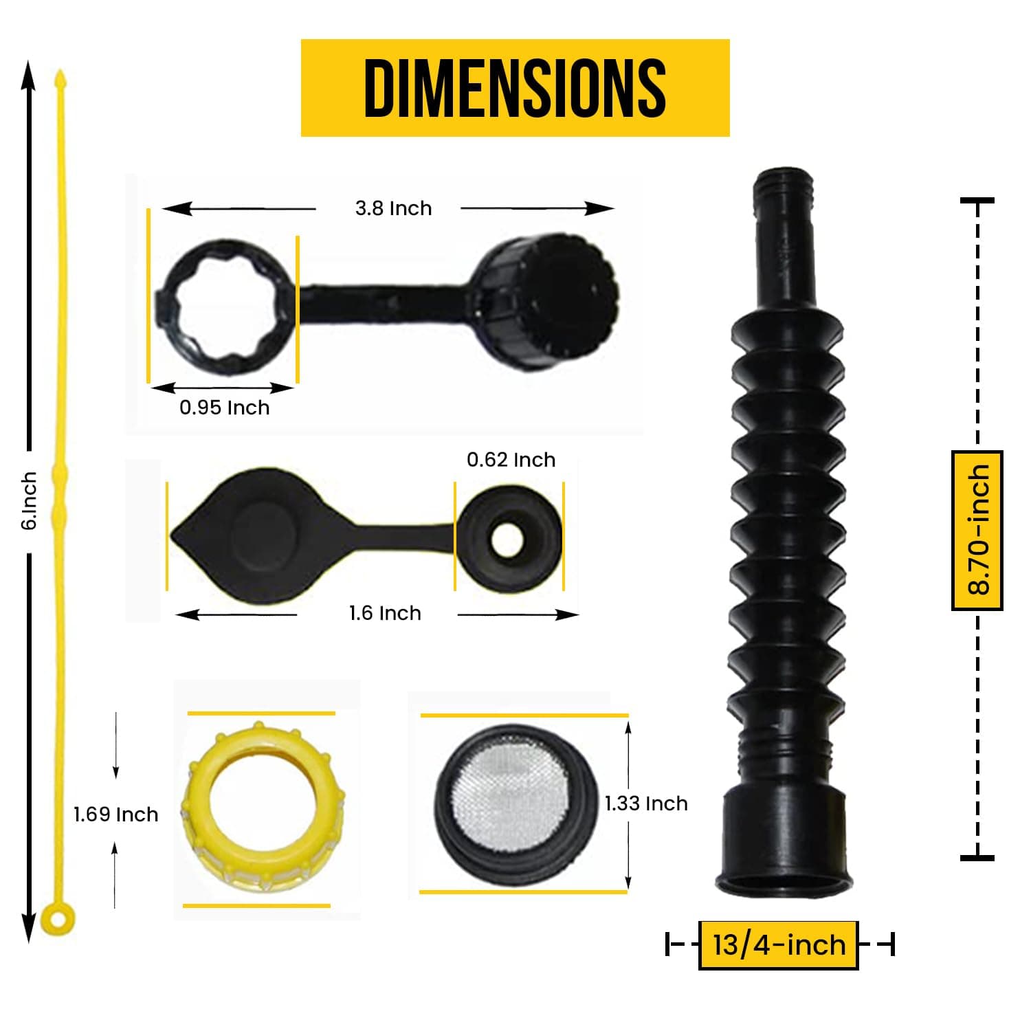 Kool Products Universal Gas Can Spout: Flexible No Spill Spout, 2 Vent Caps, Nozzle Cap & Gas Filter – Fits Most Cans (1 Pack)