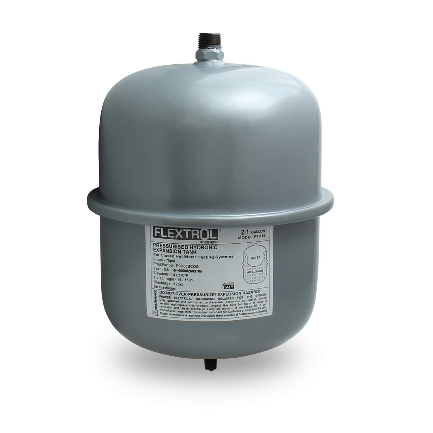 GUI37 Hydronic Expansion Tank for Heating System Carbon Steel Grey Holds 2.1 Gal, 2.1 Gallons, Gray