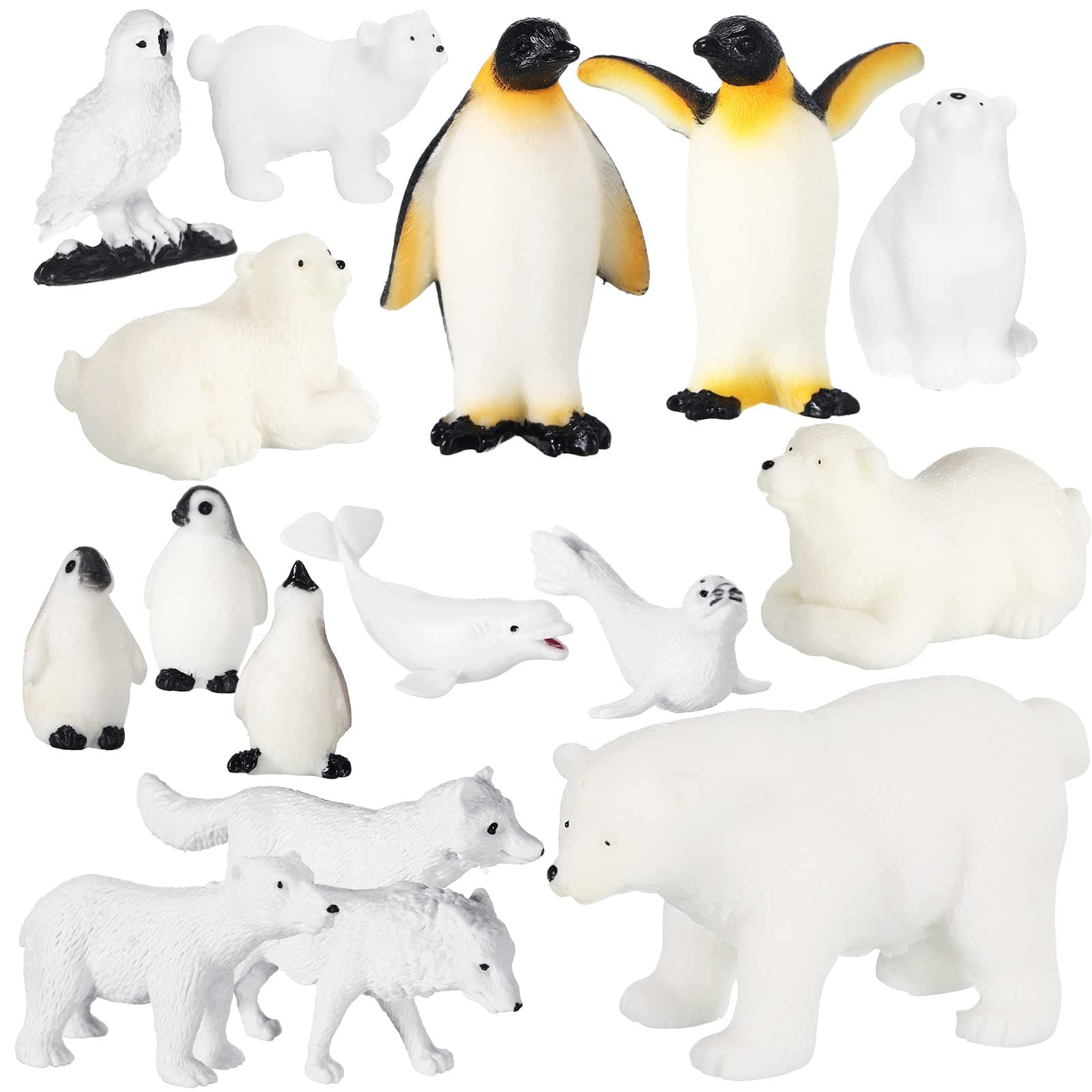 16 Pcs Polar Animals Figurines Antarctic Animals Set Plastic Arctic Figures with White Bear Penguin Figurines Whale Seal Wolf Cat for Adult Party Favor(Vivid Style)