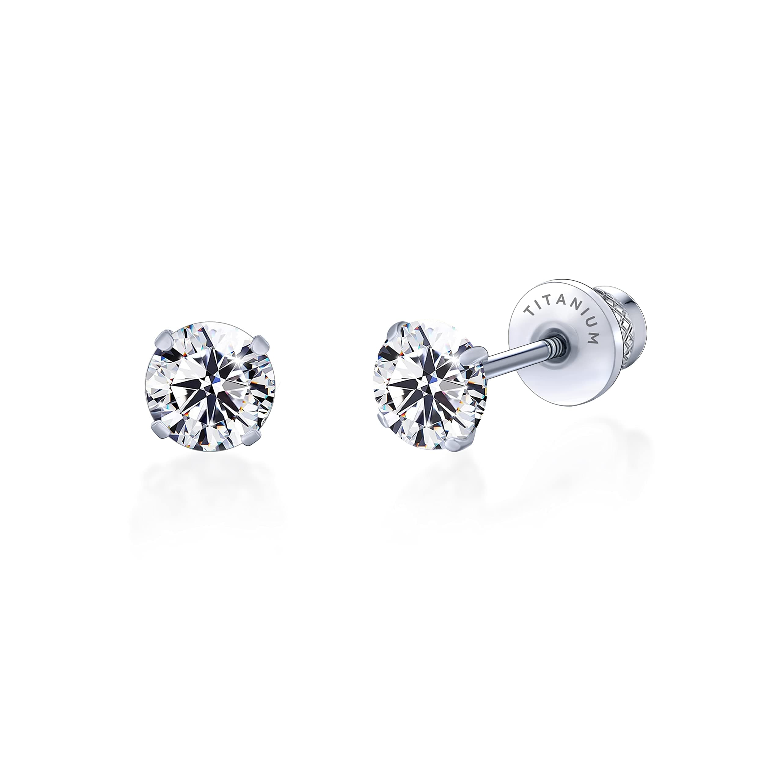 Limerencia Hypoallergenic G23 Implant Grade Titanium Screw Back Earrings Tragus 20G Helix F136 Piercing Post for Sensitive Ears Simulated Diamond Cartilage
