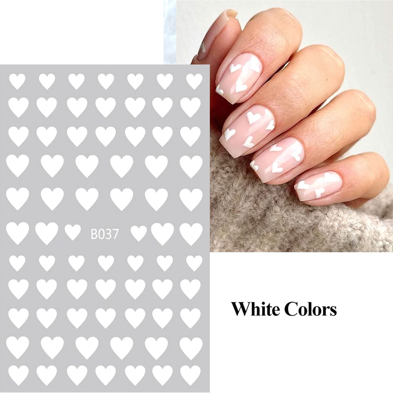 Pvoiue 8 Sheets Heart Love Nail Art Stickers Decals 3D Self-Adhesive Nail Art Stickers Heart Love Nail Art Decorations Stars Decals Manicure Accessories (Heart)