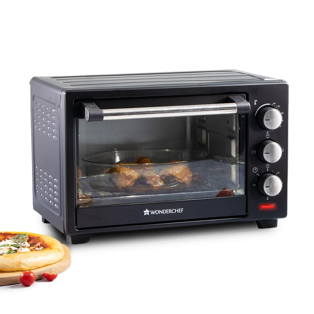 Wonderchef Oven Toaster Griller (OTG) - 19 litres, Black - with Auto-Shut Off, Heat-Resistant Tempered Glass, Multi-Stage Heat Selection | Bake, Grill, Roast | Easy clean