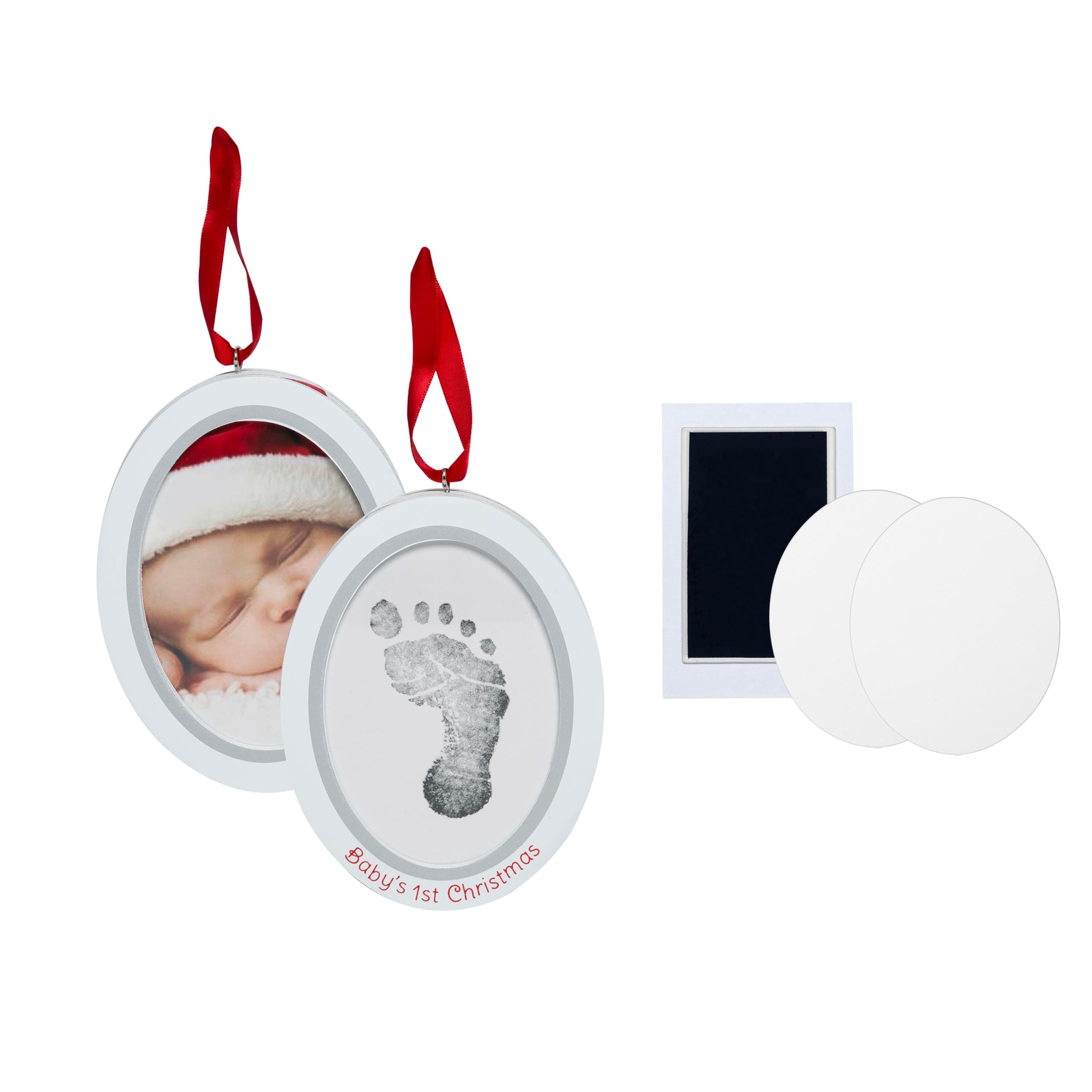 Pearhead Babyprints Double-Sided Christmas Photo Ornament with Clean Touch Ink Pad, Newborn Handprint or Footprint Kit, 2 Sided Baby's 1st Christmas Holiday Keepsake Ornament