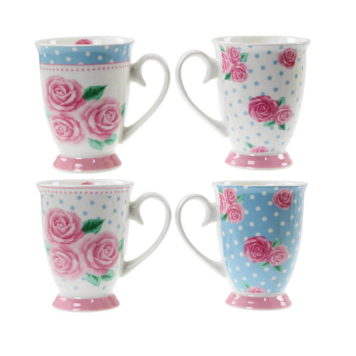 New Bone China Mugs Set of 4 Afternoon Tea Style Coffee Home Kitchen Office Cups