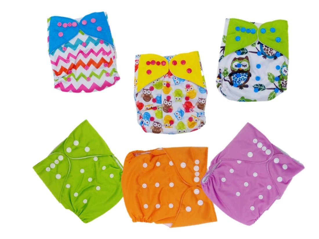 My Nu Baby Cloth Diapers 6 Pack Pocket Adjustable Washable Reusable with Insert and Diaper Bag!